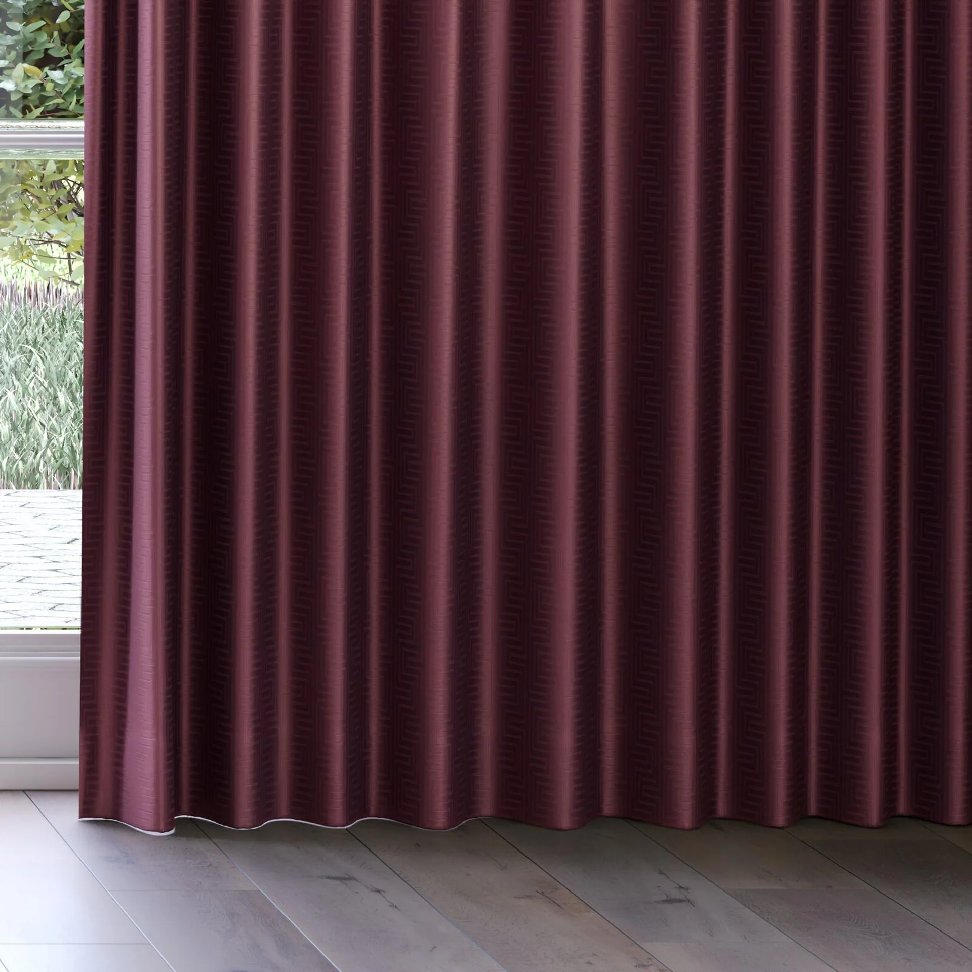 Bottom view of Remain Aubergine, on curtain rail