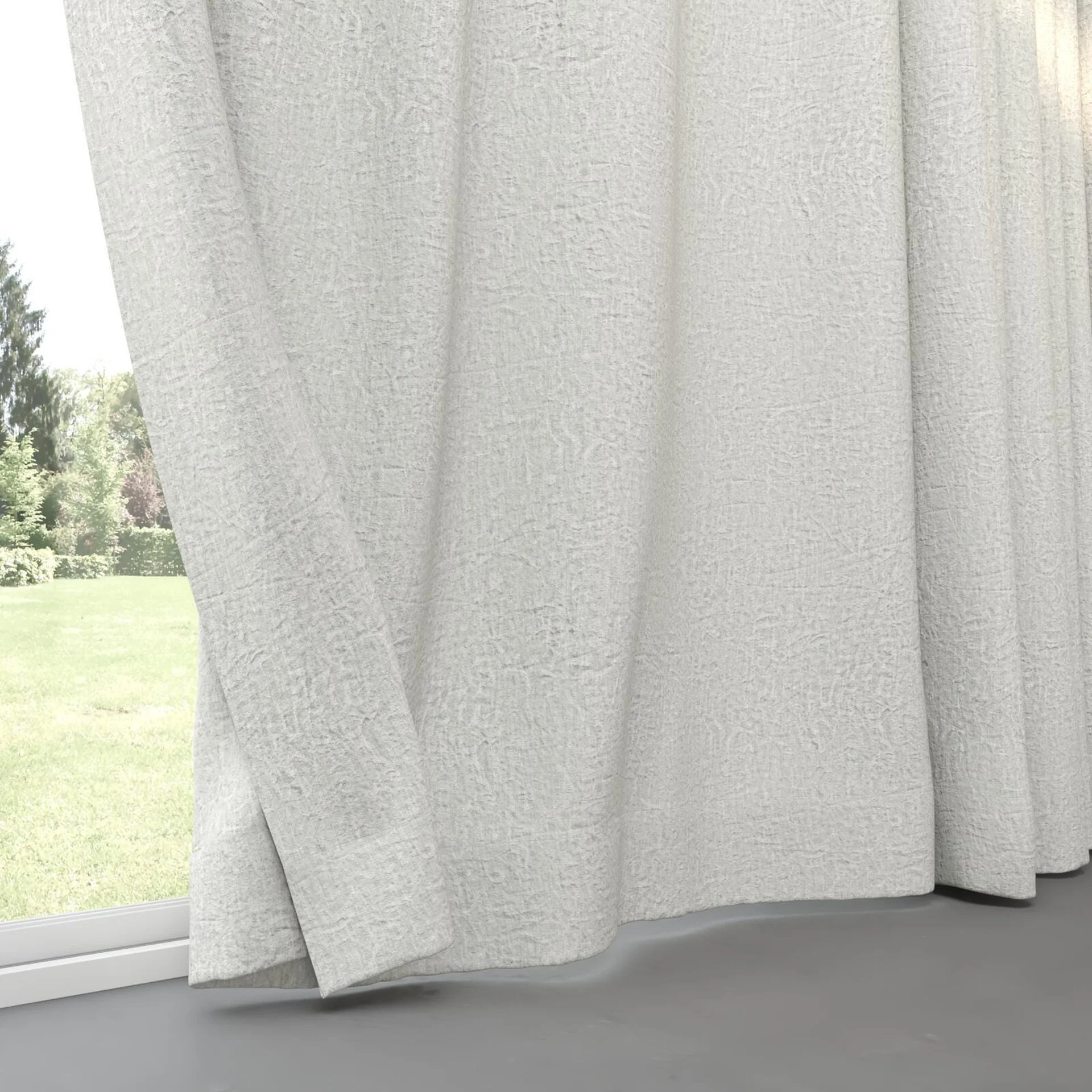 Bottom view of Azulejo Mist, pinch pleat