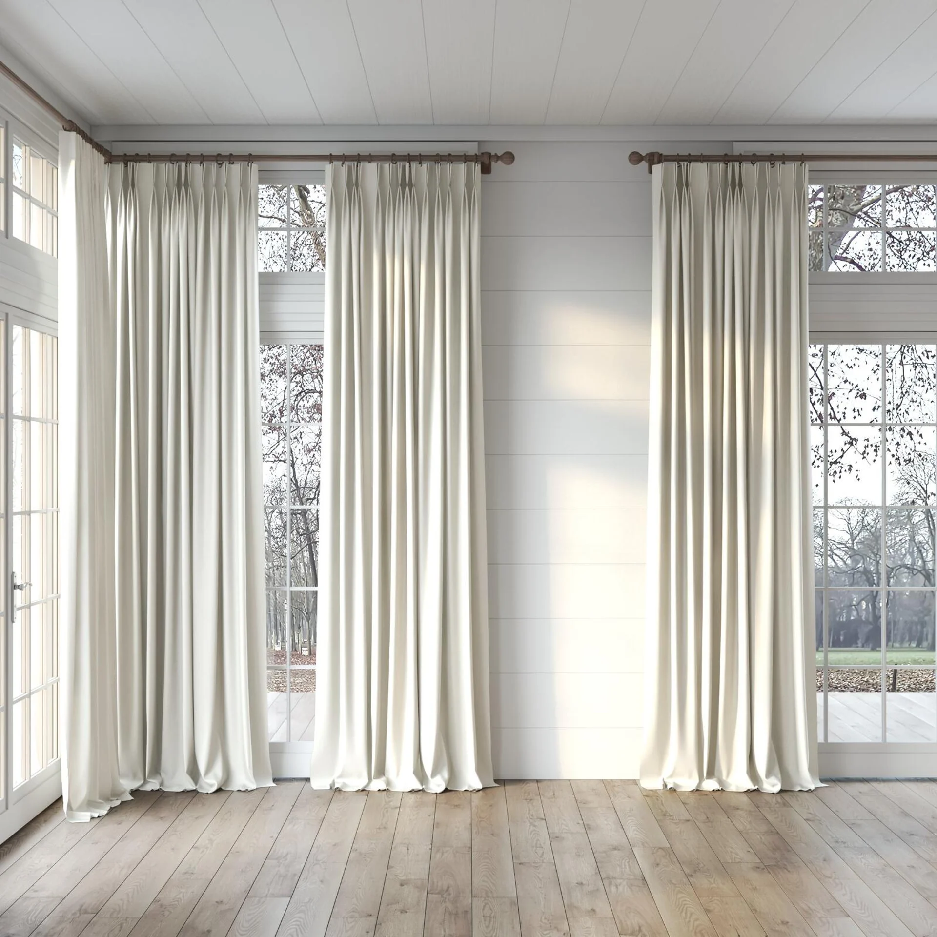 Full view of Kanvas Nougat, puddled, on curtain rod