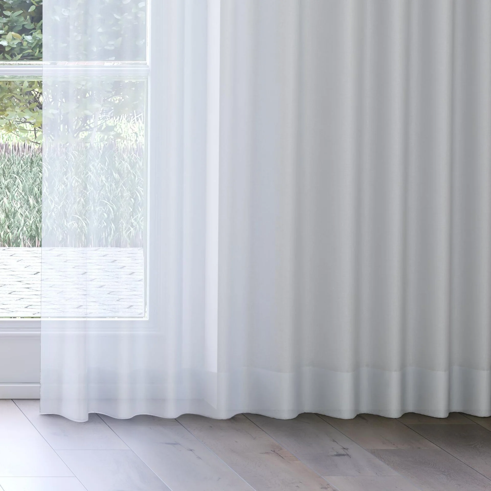 Bottom view of Zine Dove, on curtain rail