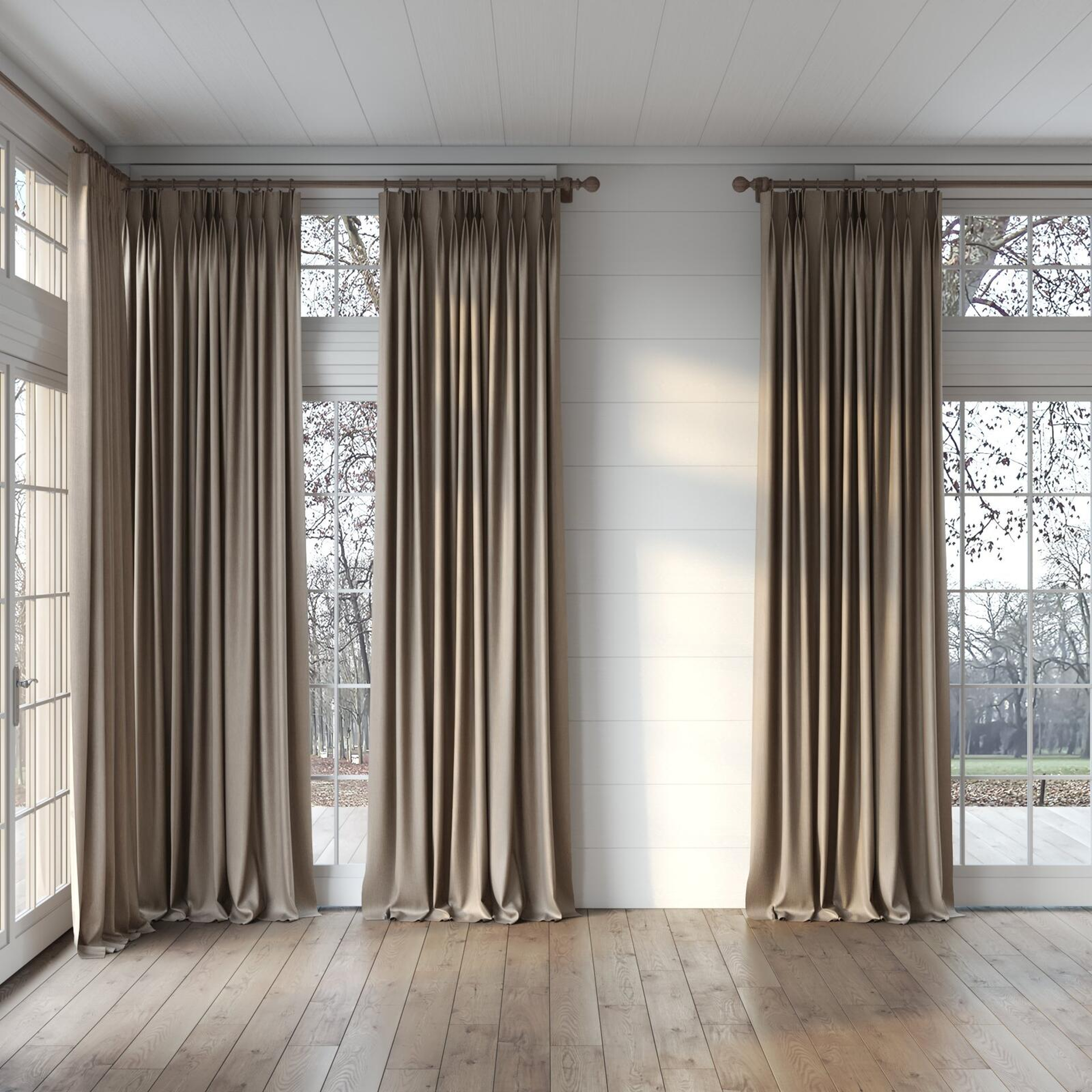 Full view of Hombre Plaza, puddled, on curtain rod