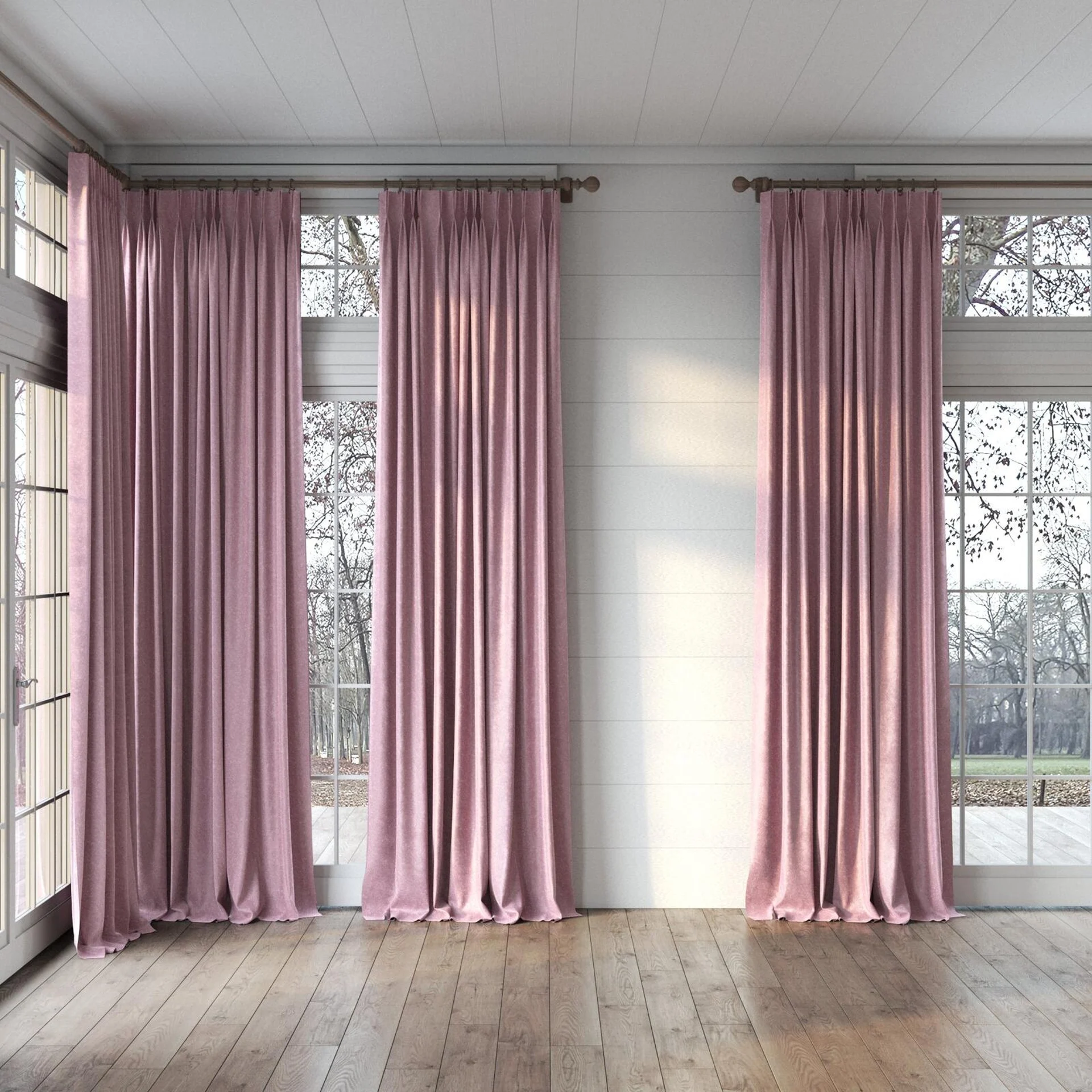 Full view of Brigadier Boudoir, puddled, on curtain rod
