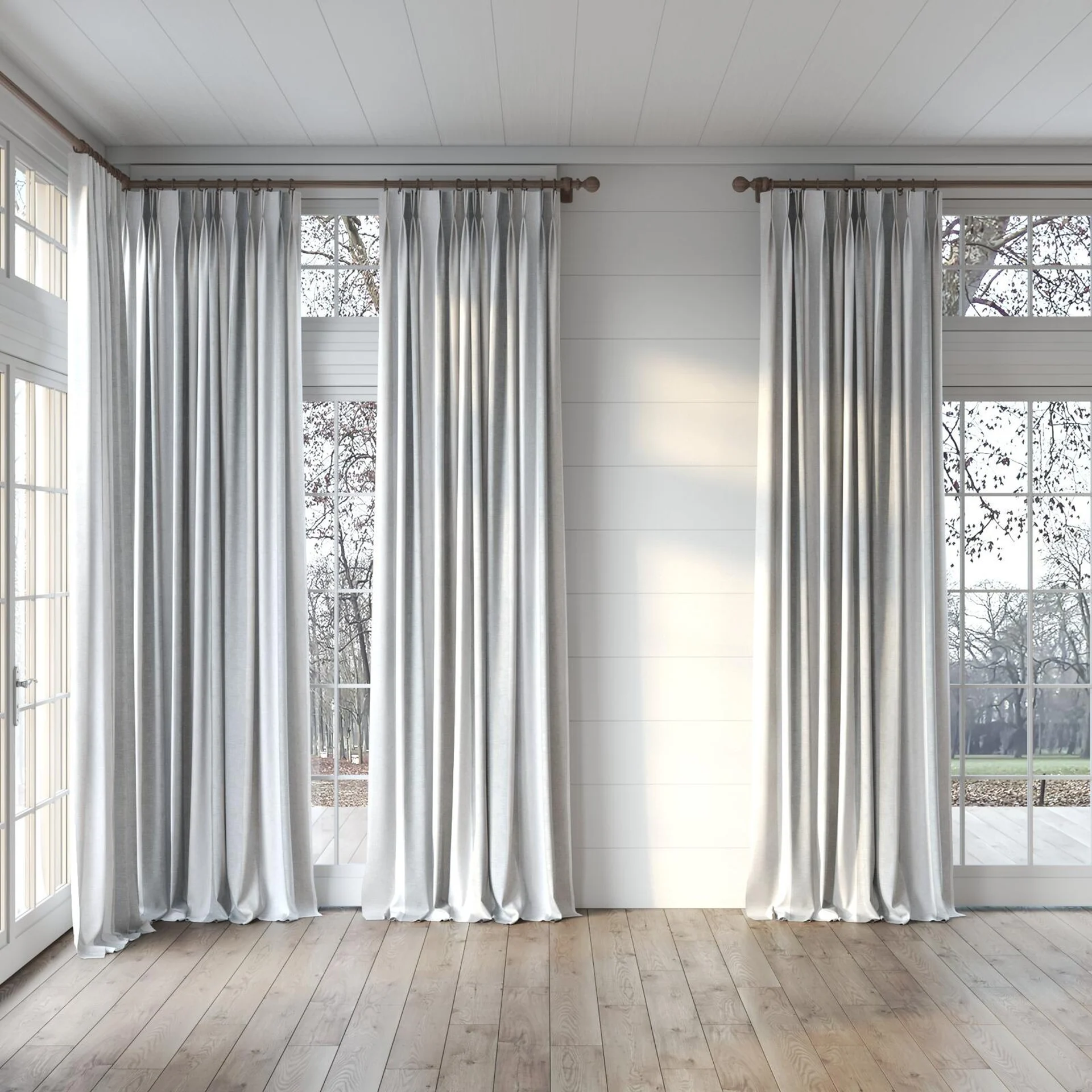 Full view of Tully Aluminium, puddled, on curtain rod