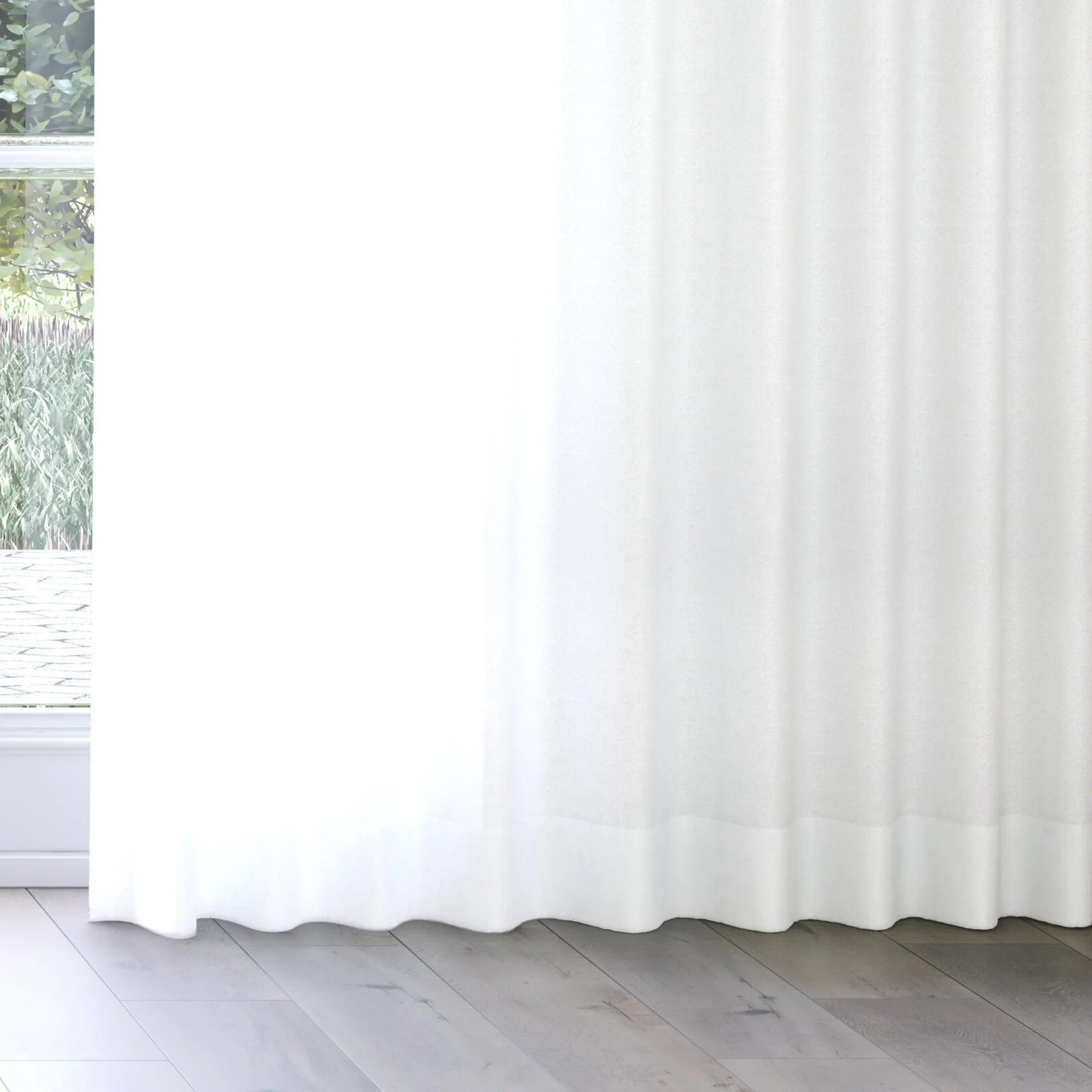 Bottom view of Open Alabaster, on curtain rail
