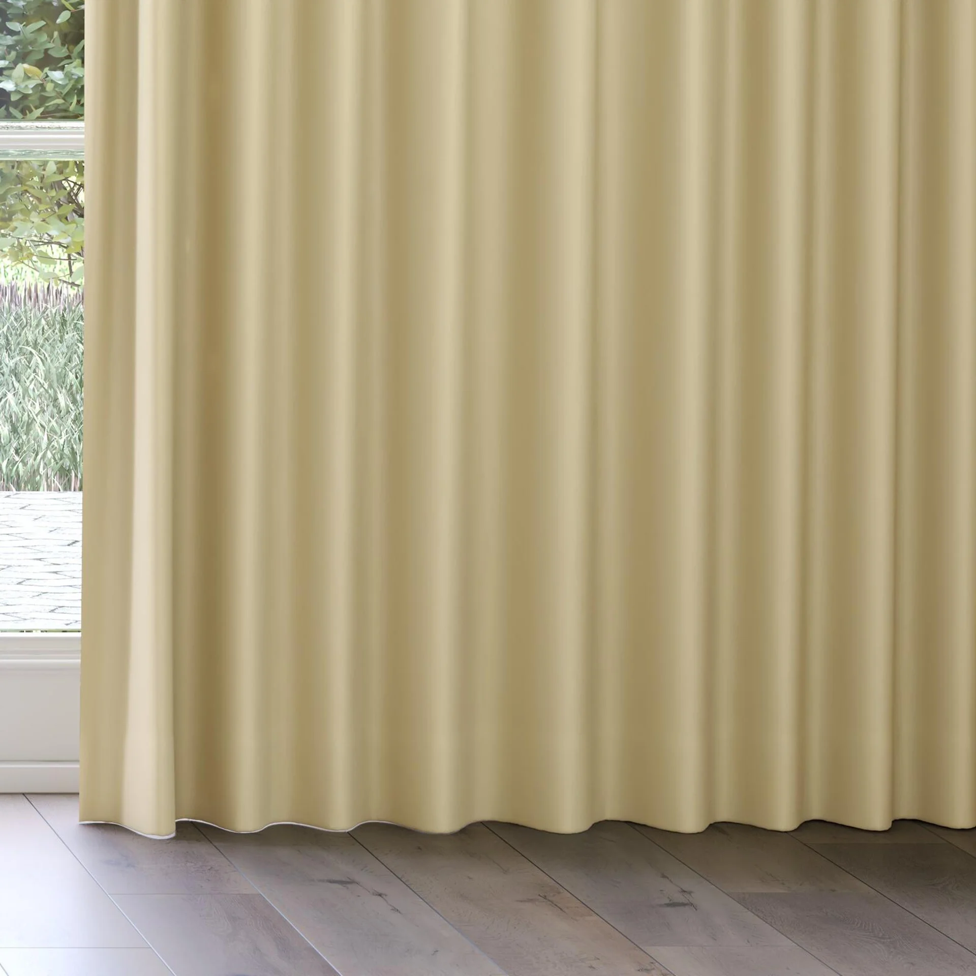 Bottom view of Blockbuster Beige, on curtain rail