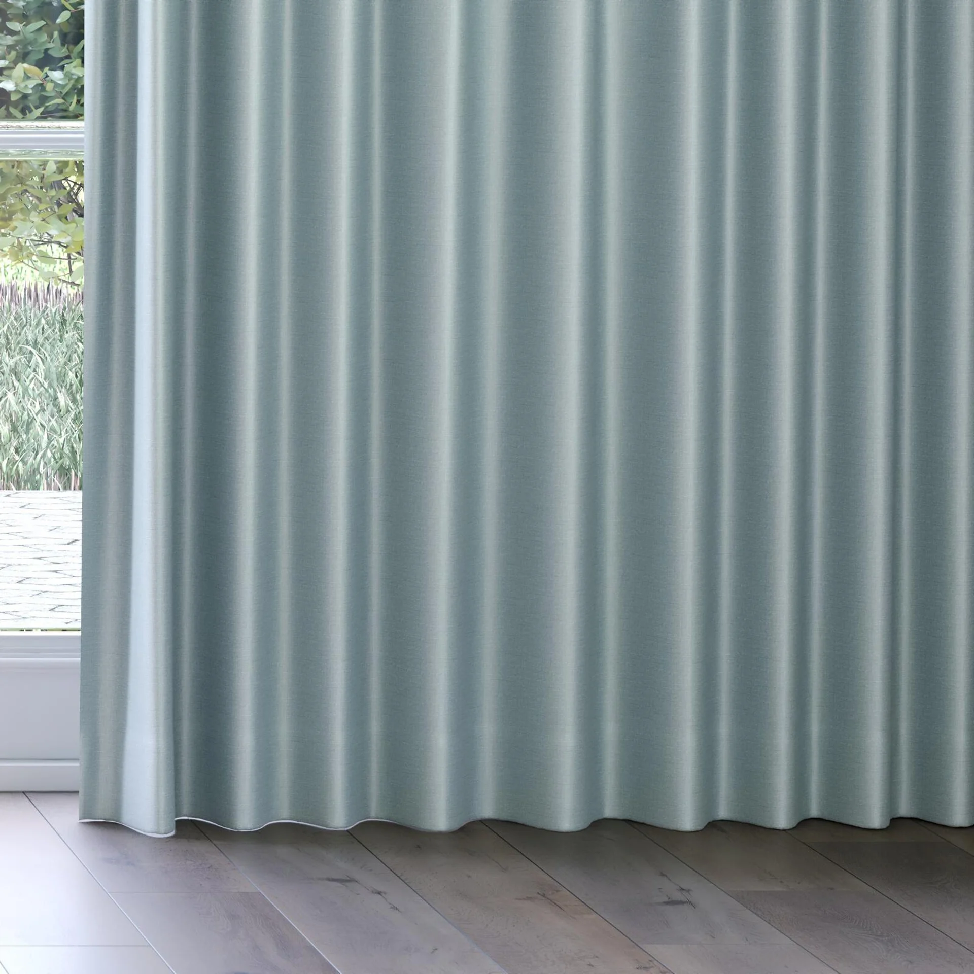 Bottom view of Stallion 2 Blackout Mineral, on curtain rail