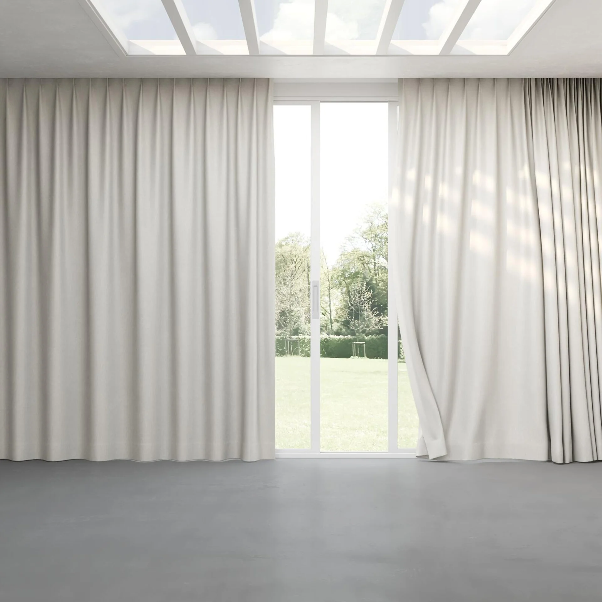 Full view of Glamour Limestone, pinch pleat