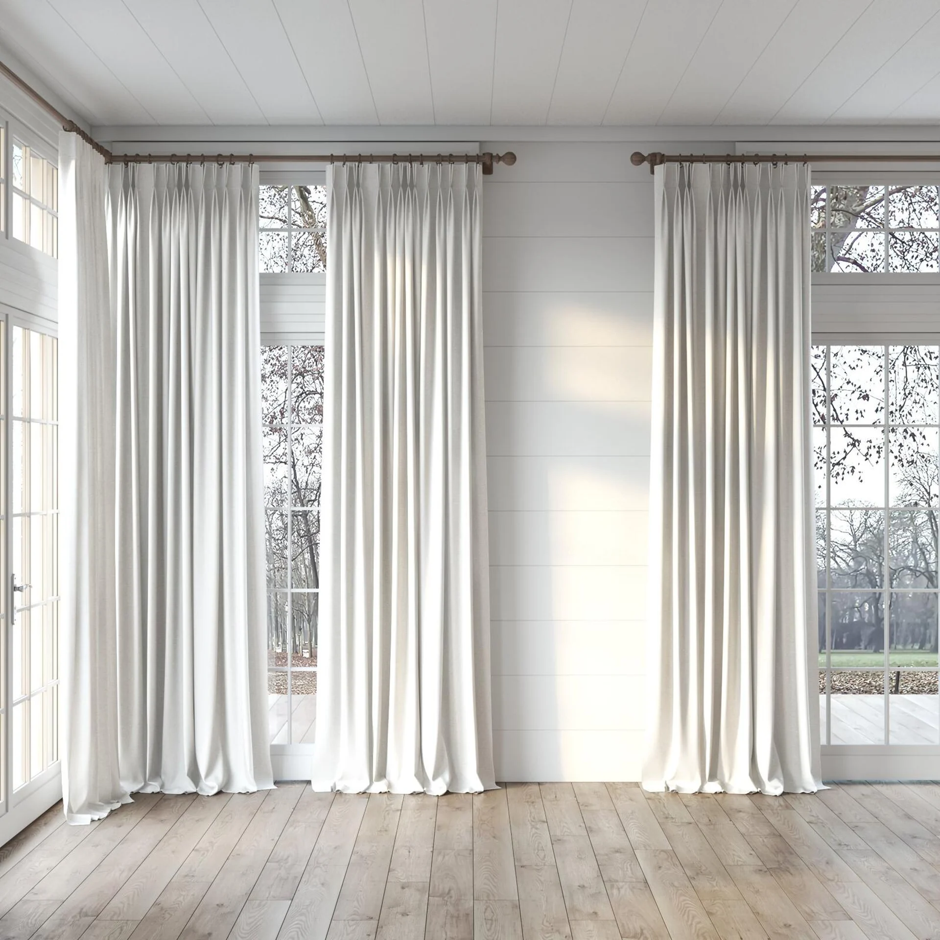 Full view of Yugen Birch, puddled, on curtain rod