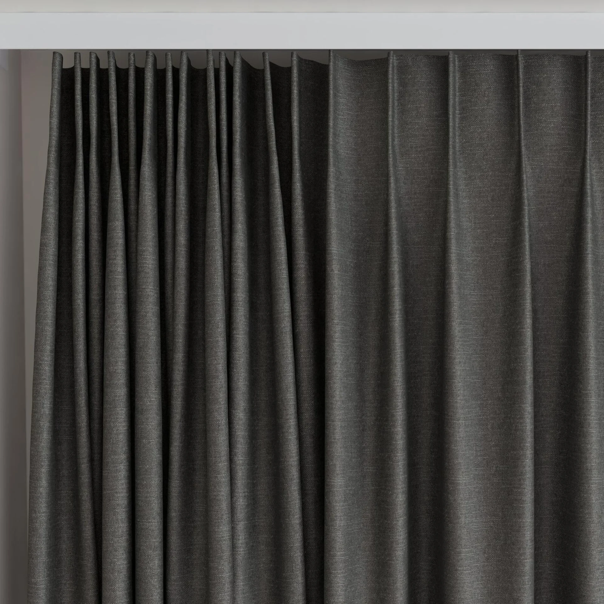 Top view of Banksia Charcoal, on curtain rail