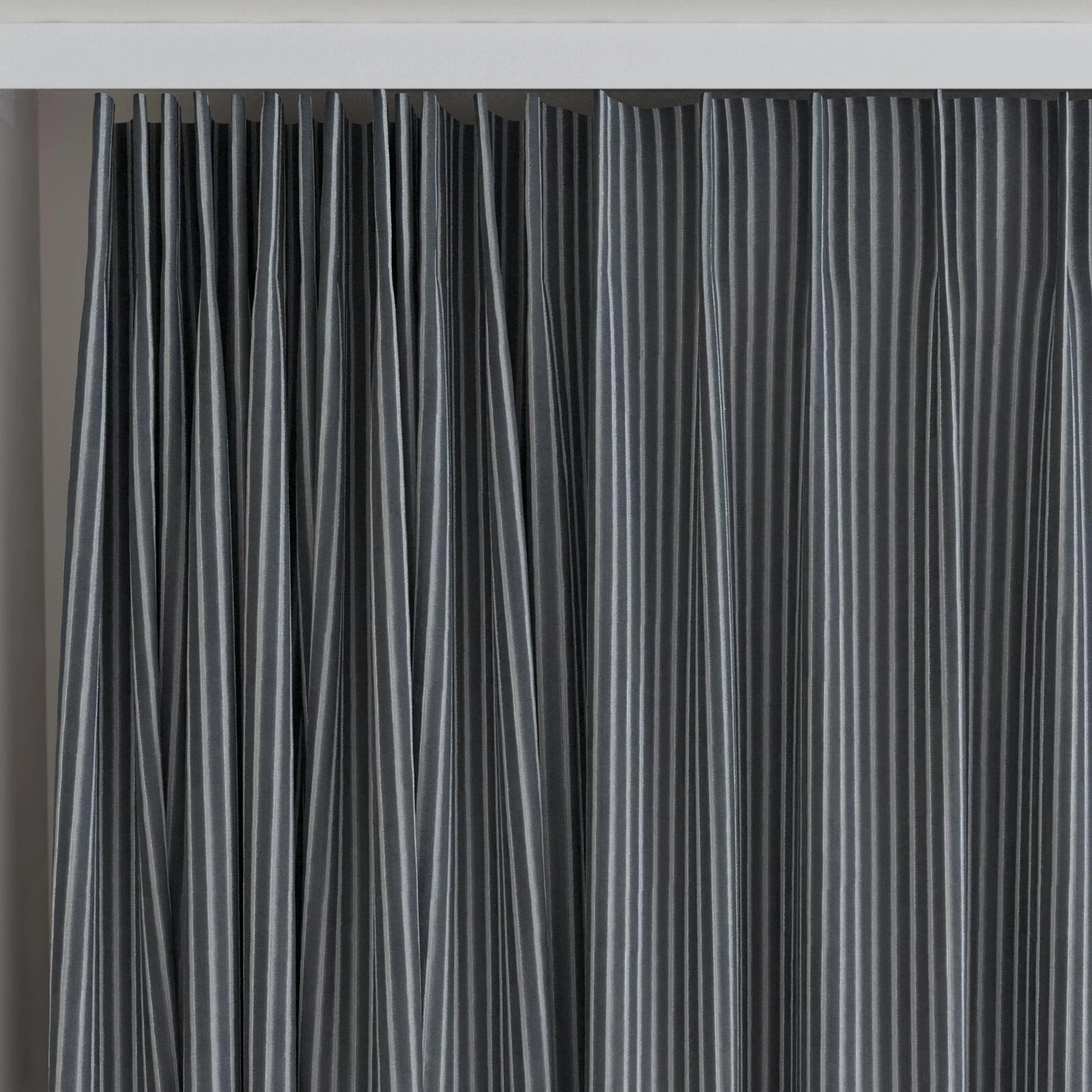 Top view of Embrace Charcoal, on curtain rail