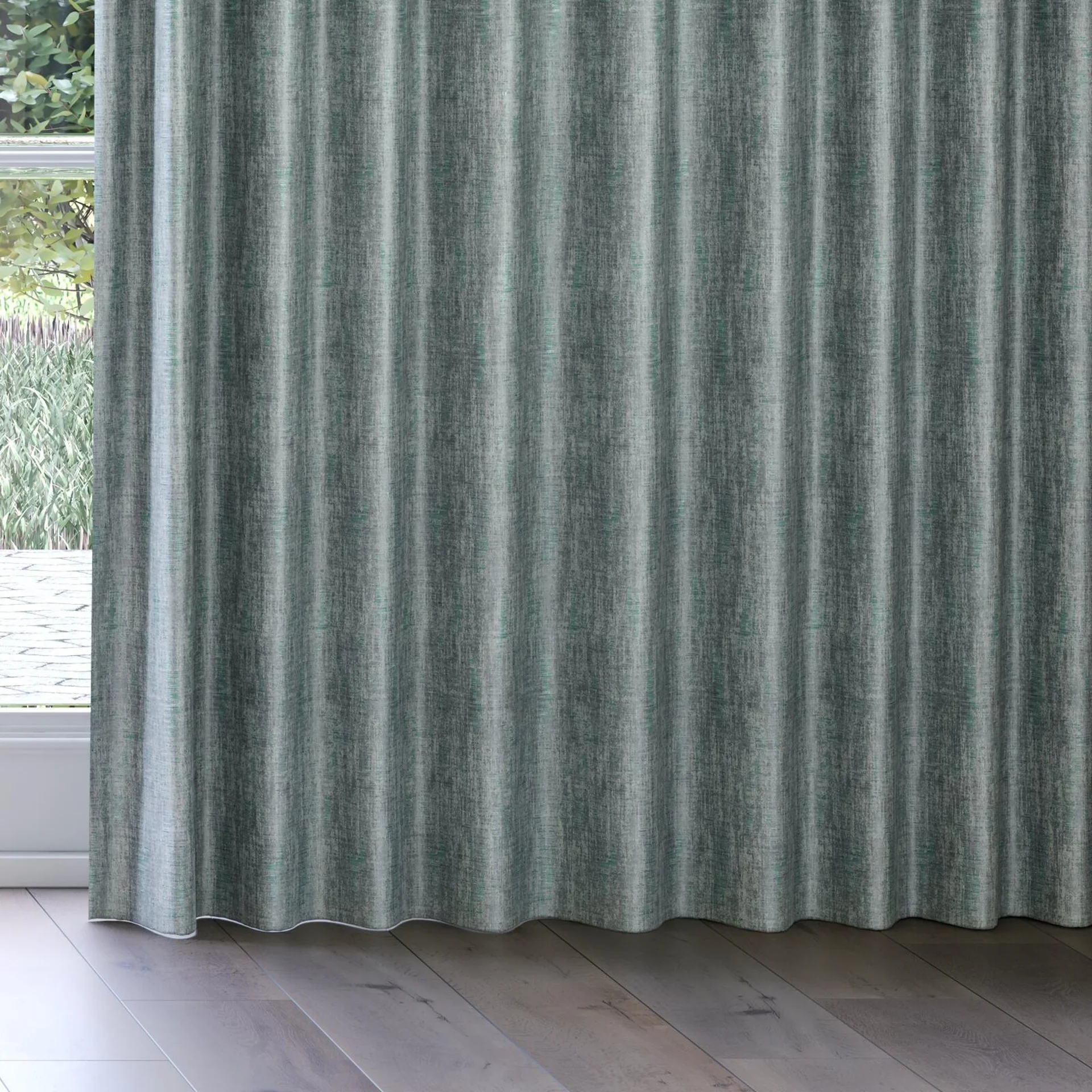 Bottom view of Nominee Emerald, on curtain rail
