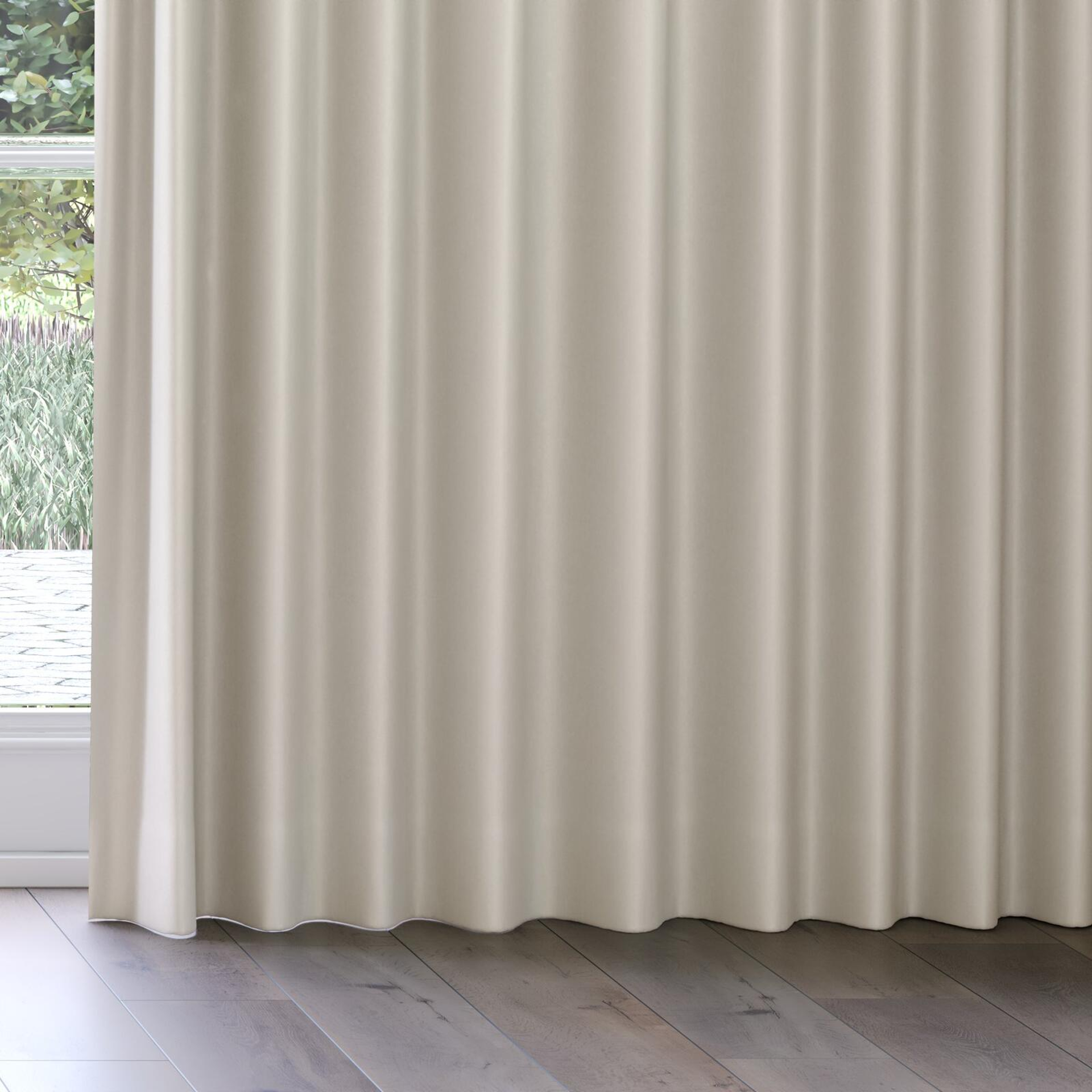 Bottom view of Re-Vive Beige, on curtain rail