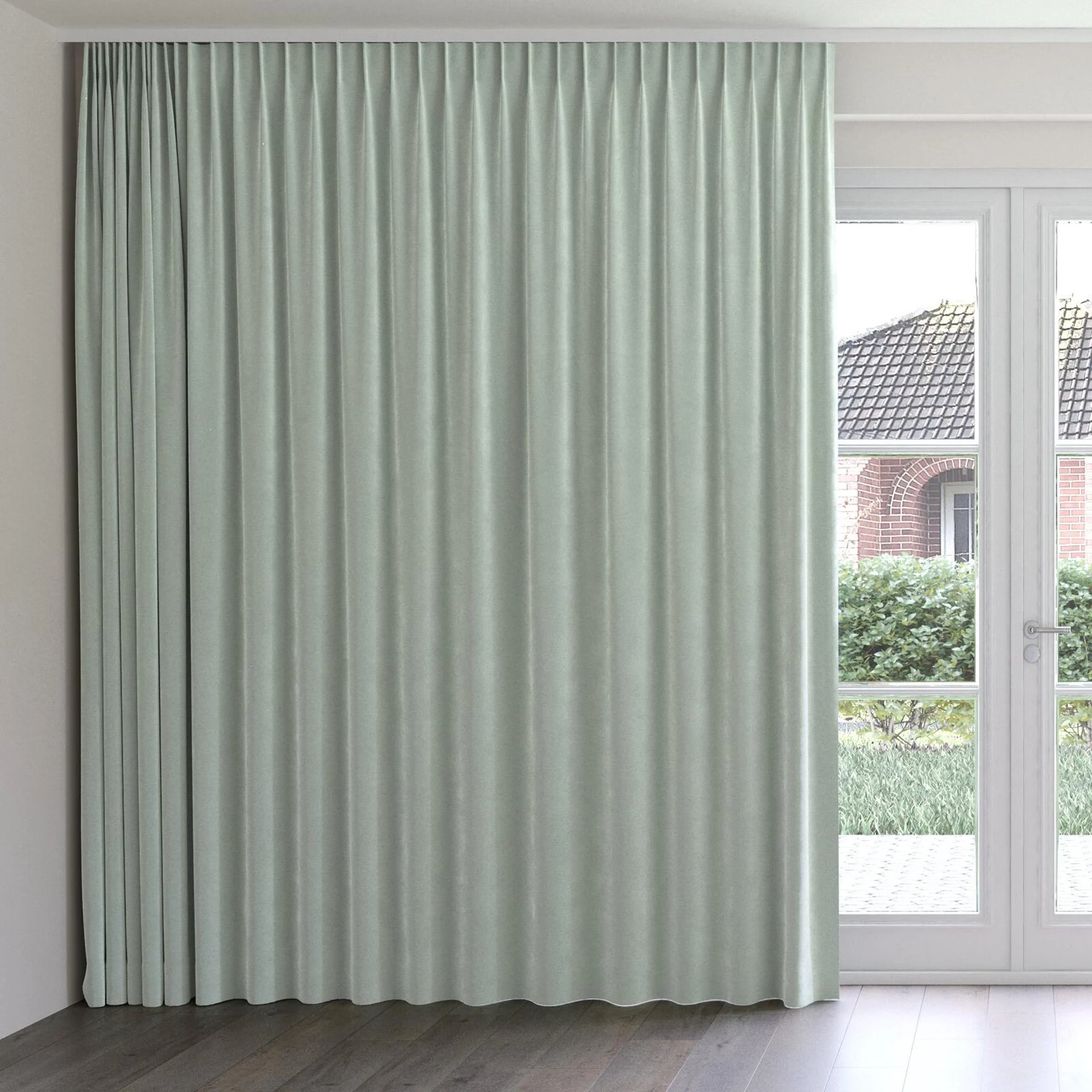 Front view of Moon Aqua, on curtain rail