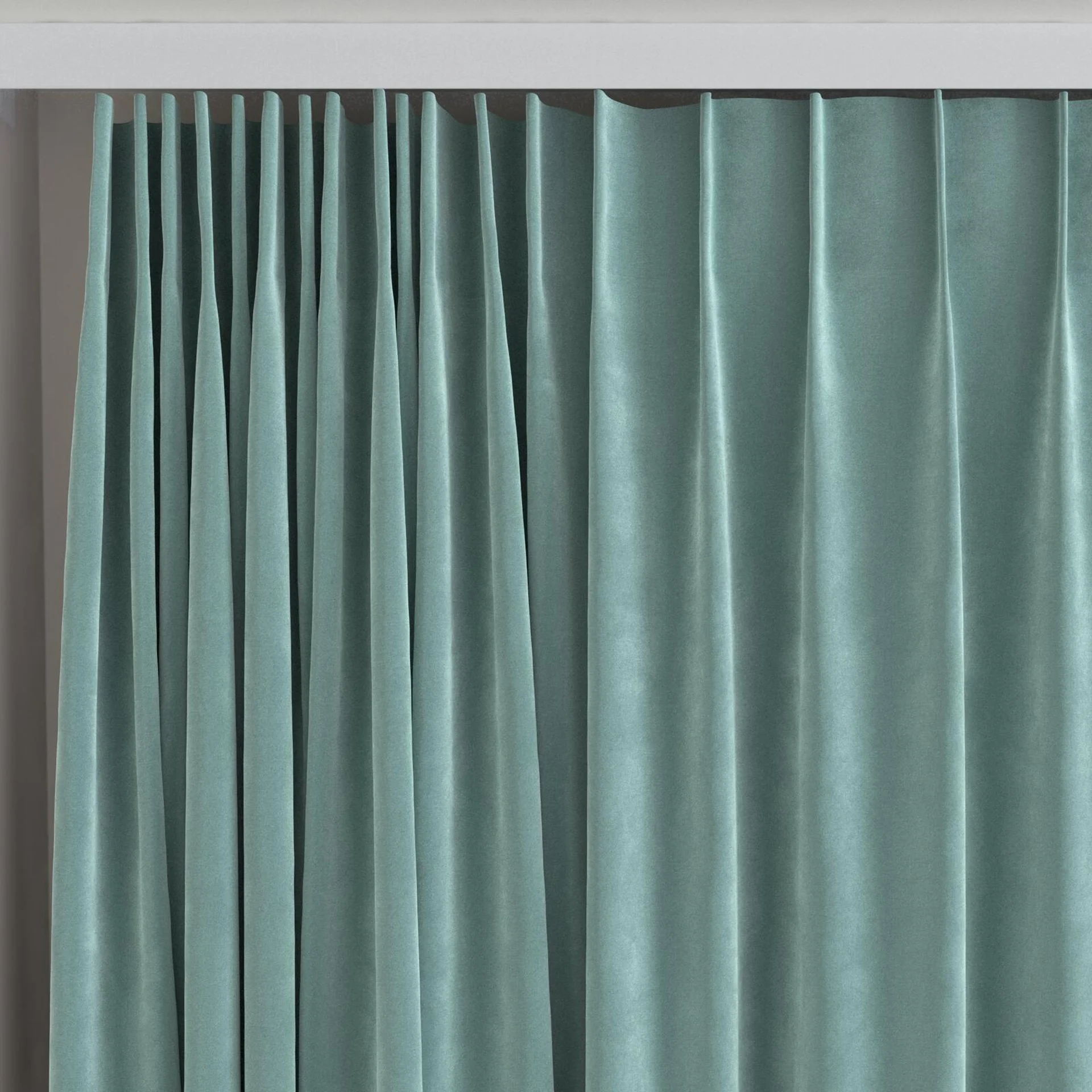 Top view of Lux Velvet Mint 8803, on curtain rail