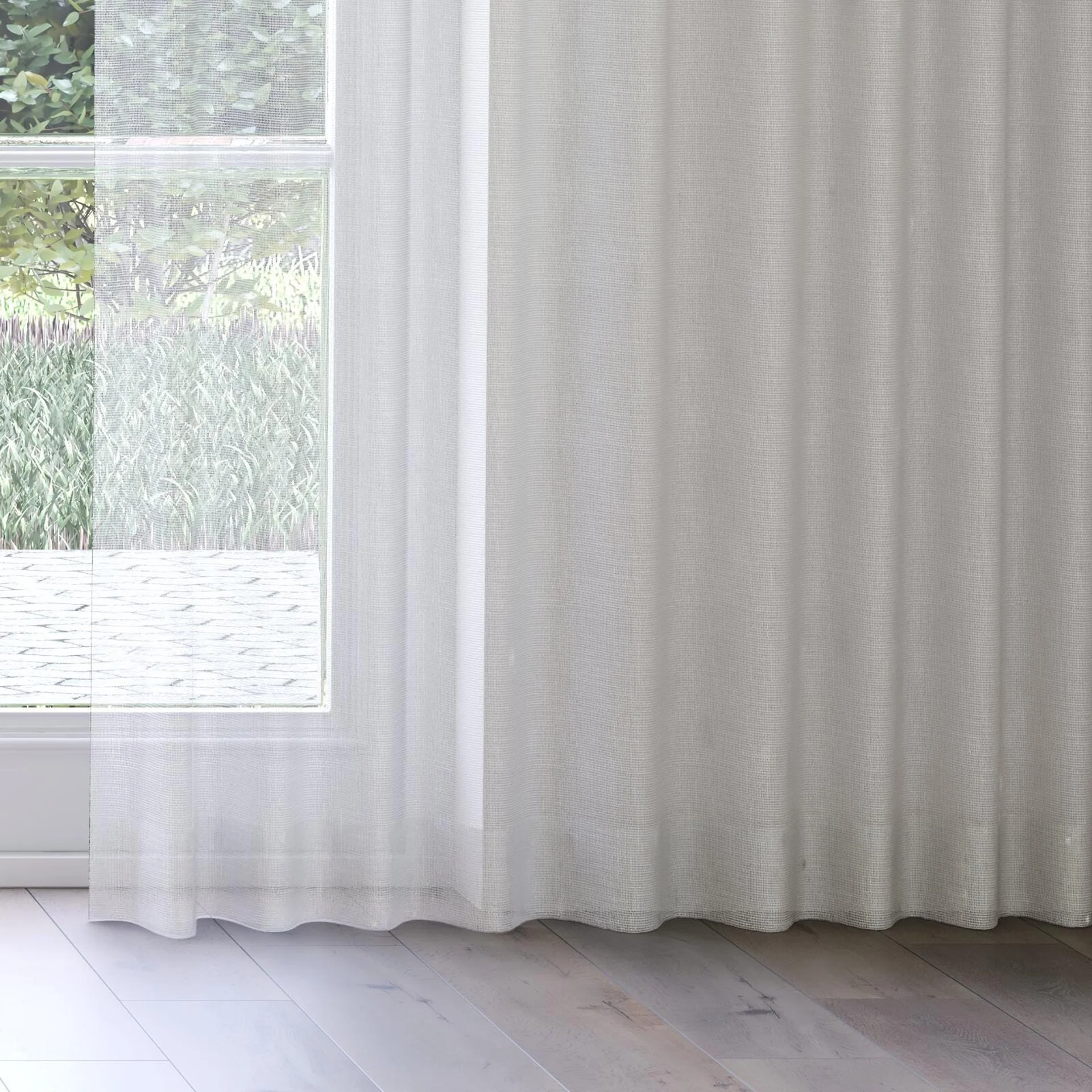 Bottom view of Radiant Rattan, on curtain rail