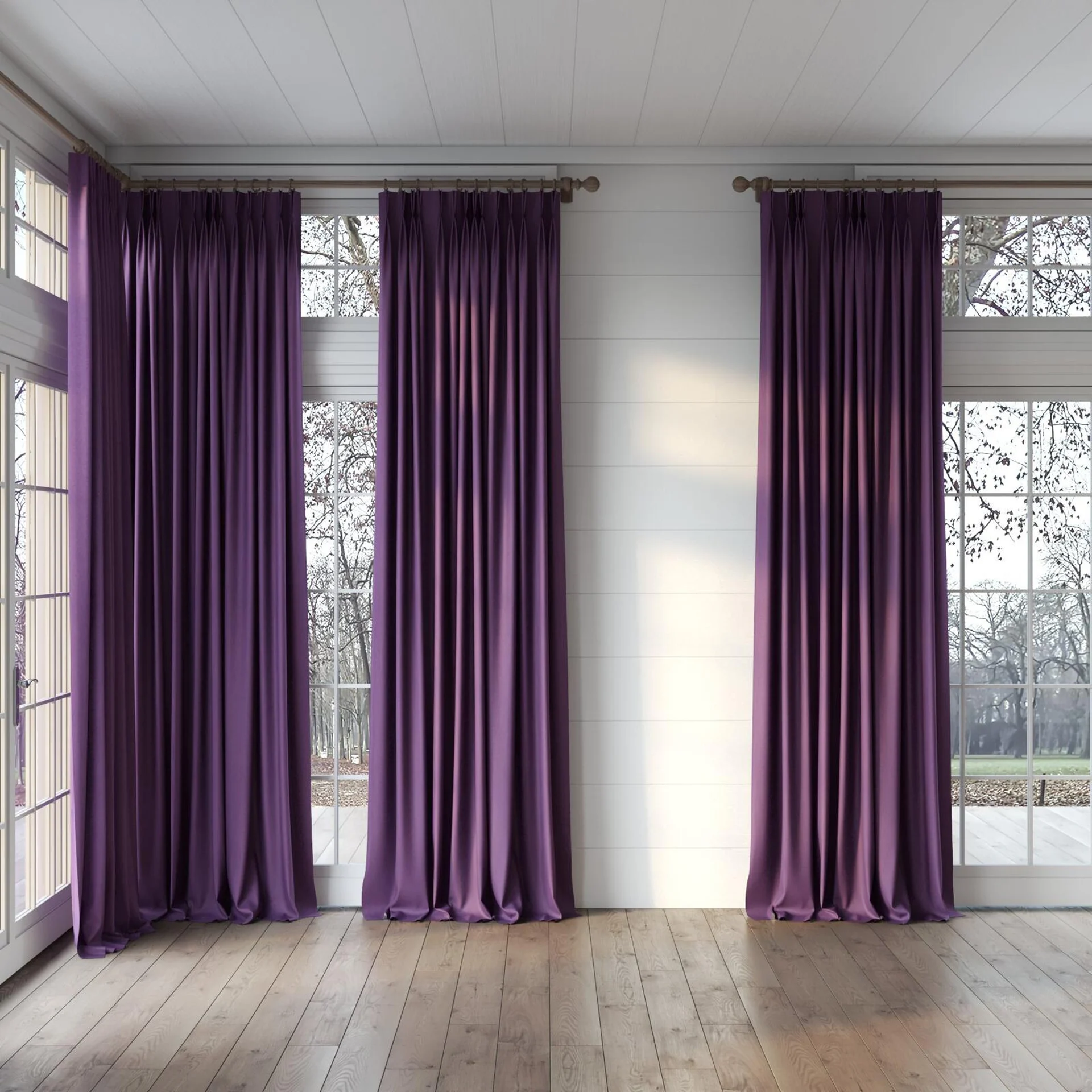 Full view of Liberate Grape, puddled, on curtain rod