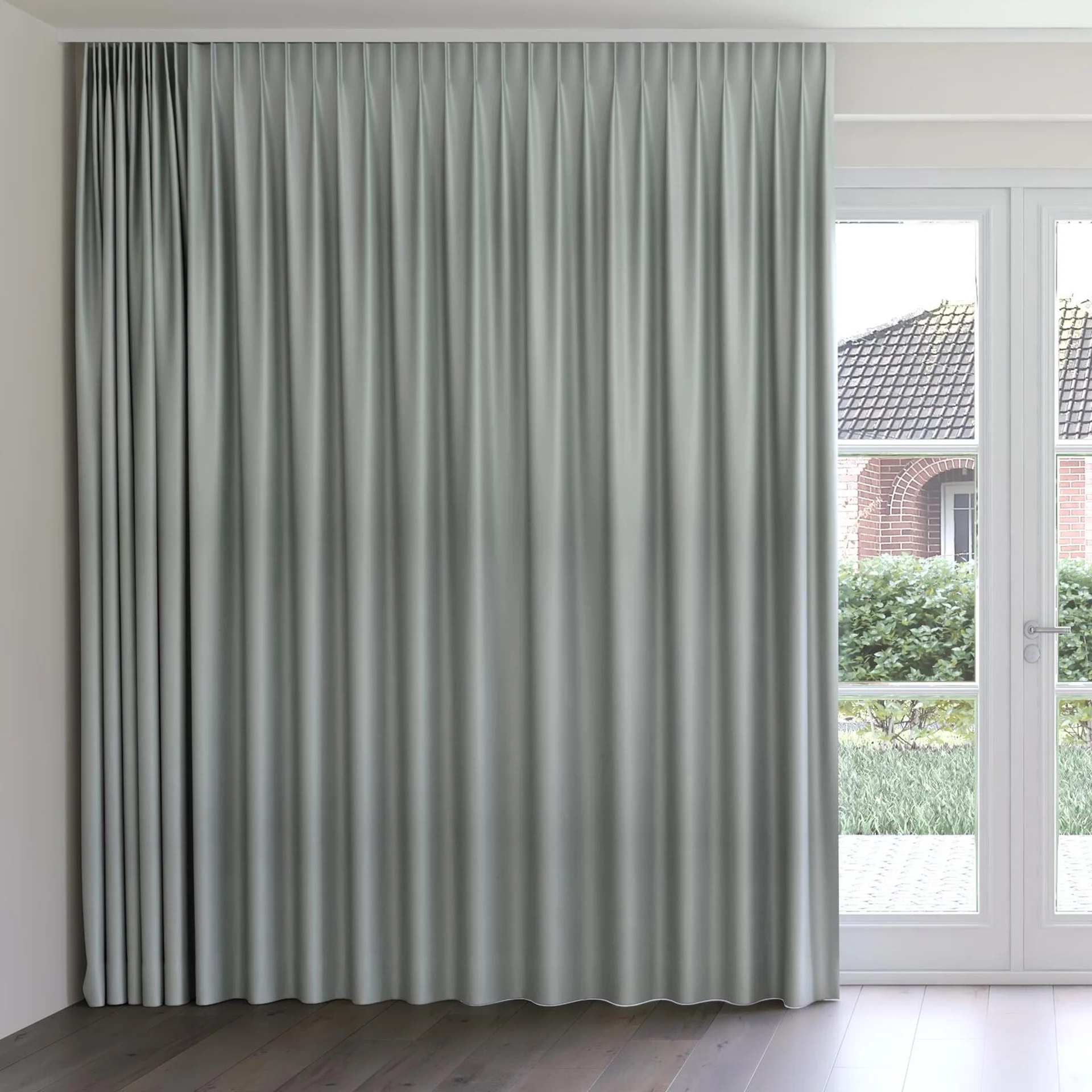 Front view of Fresh Aluminium, on curtain rail
