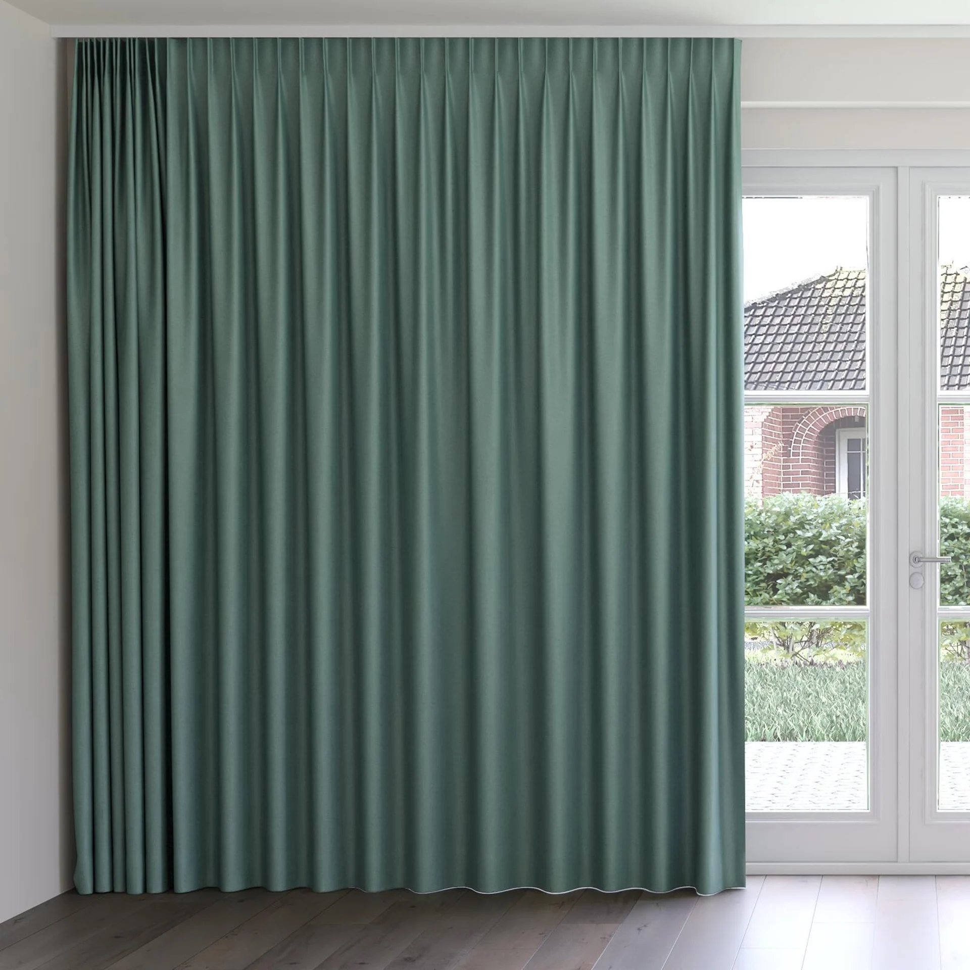 Front view of Grove Jade, on curtain rail