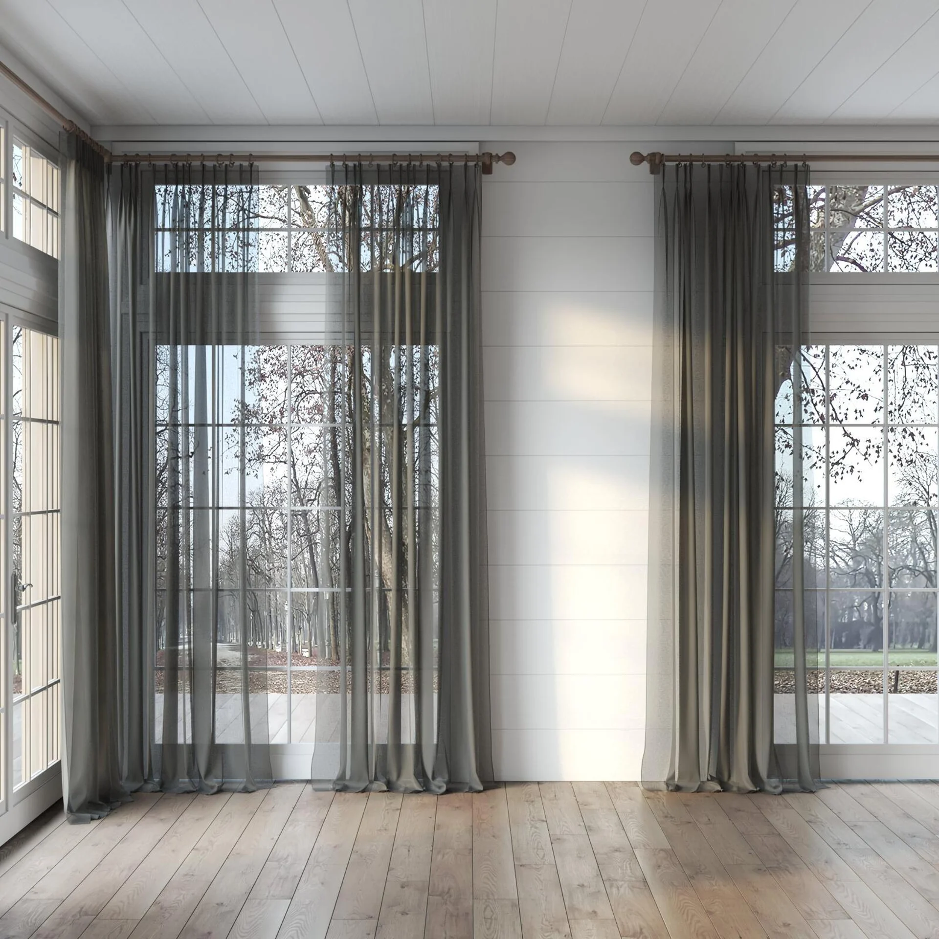 Full view of Cavalier Moss, puddled, on curtain rod