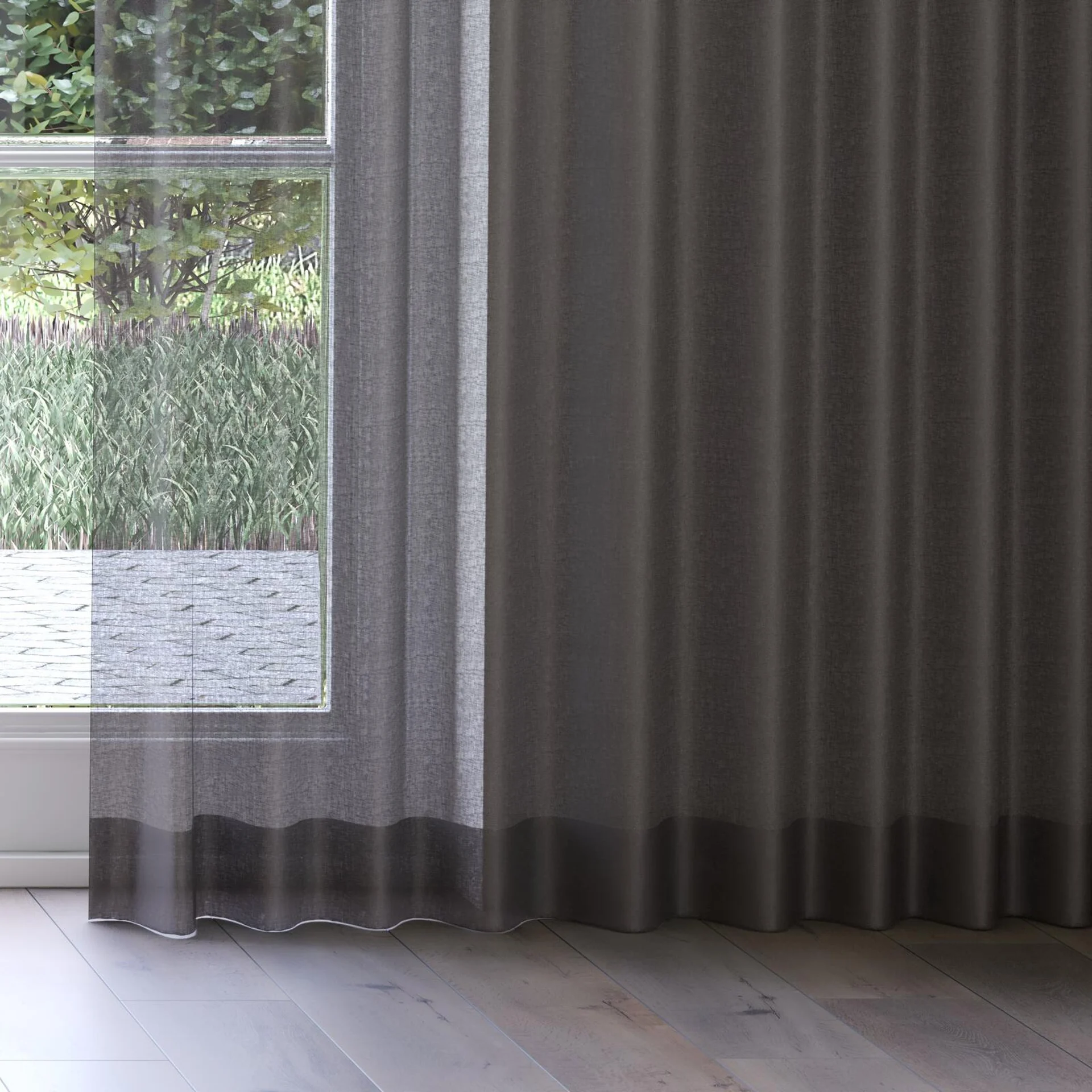 Bottom view of Kanso Stonewash Basalt, on curtain rail