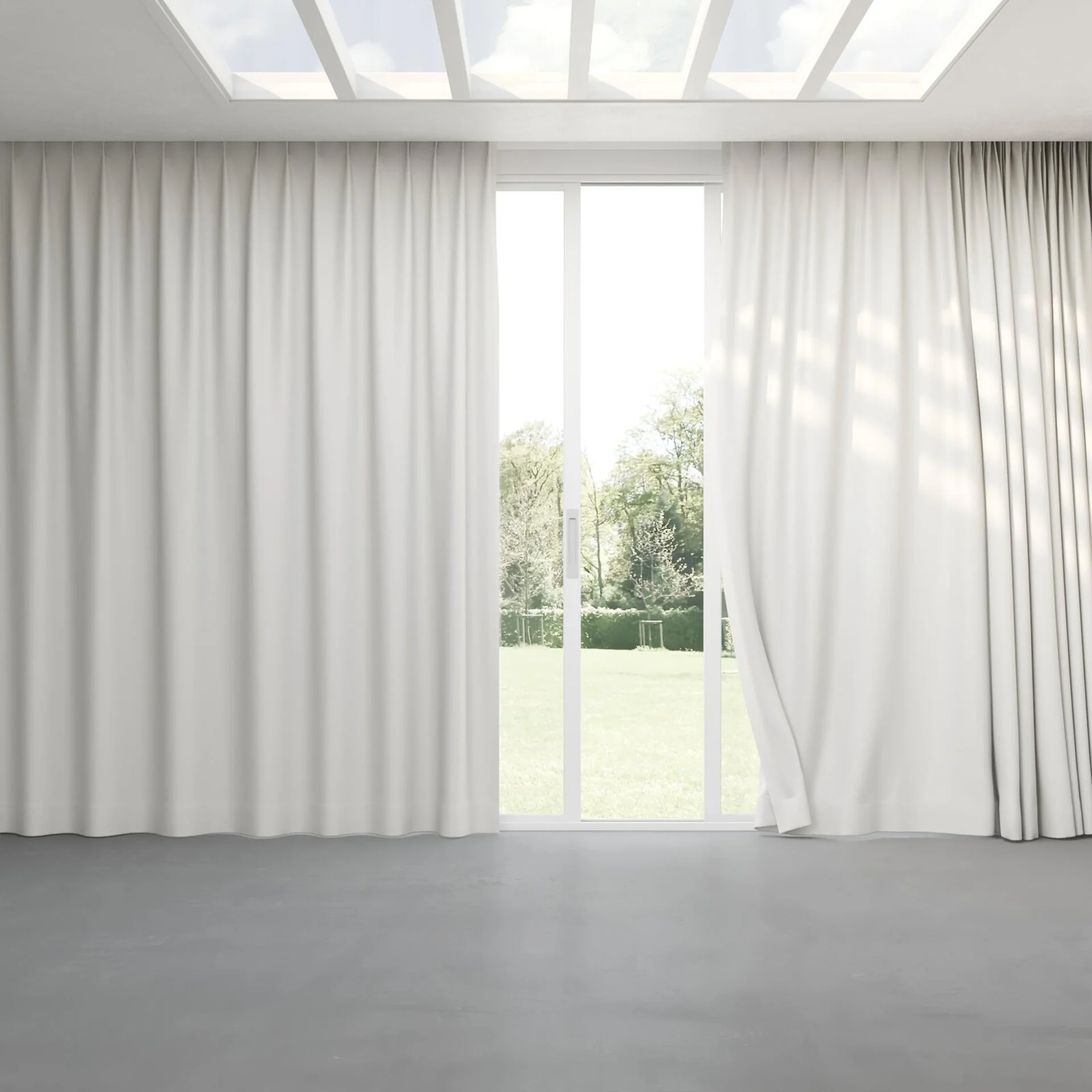 Full view of Heron Whitewash, pinch pleat