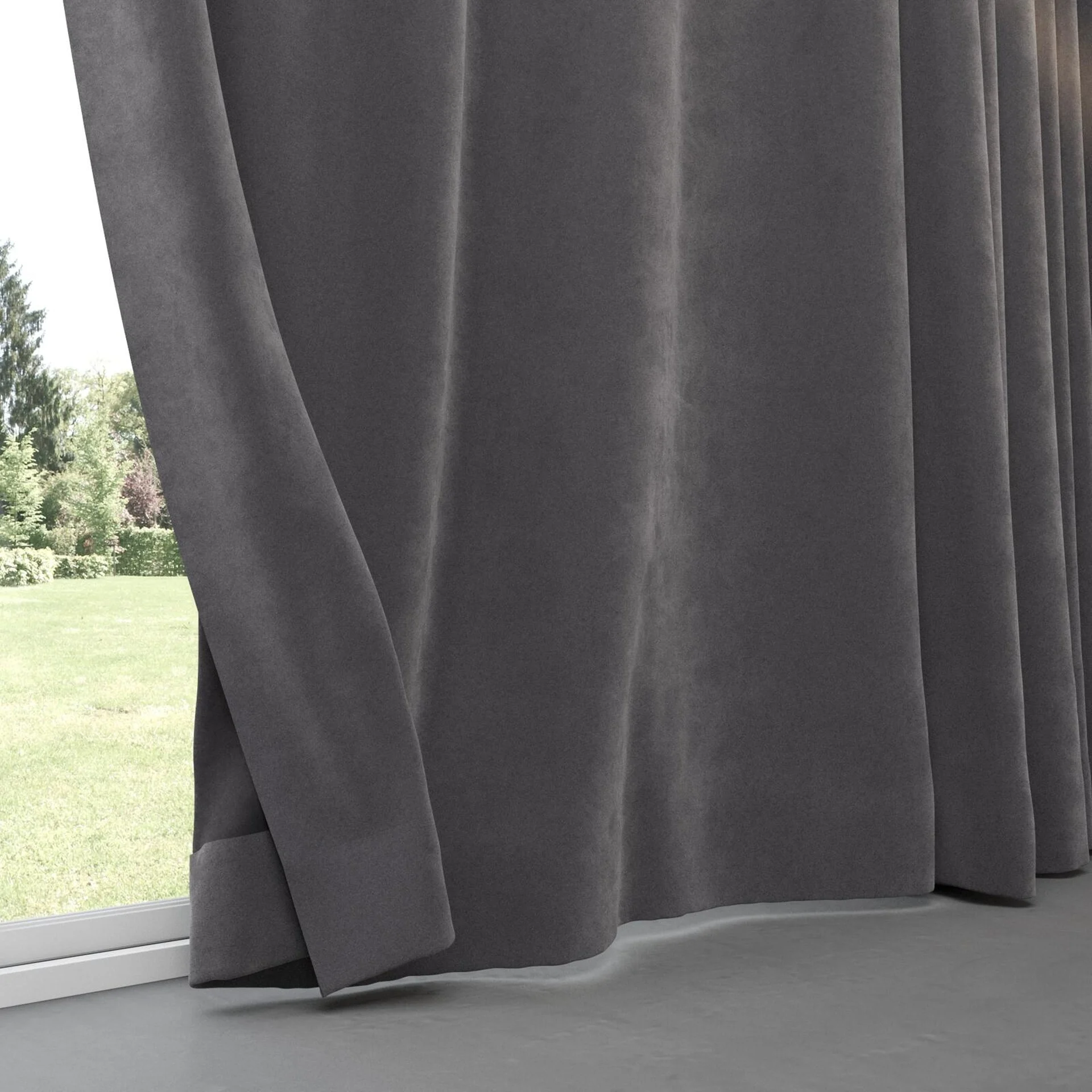 Bottom view of Lux Velvet Smoke 8703, pinch pleat