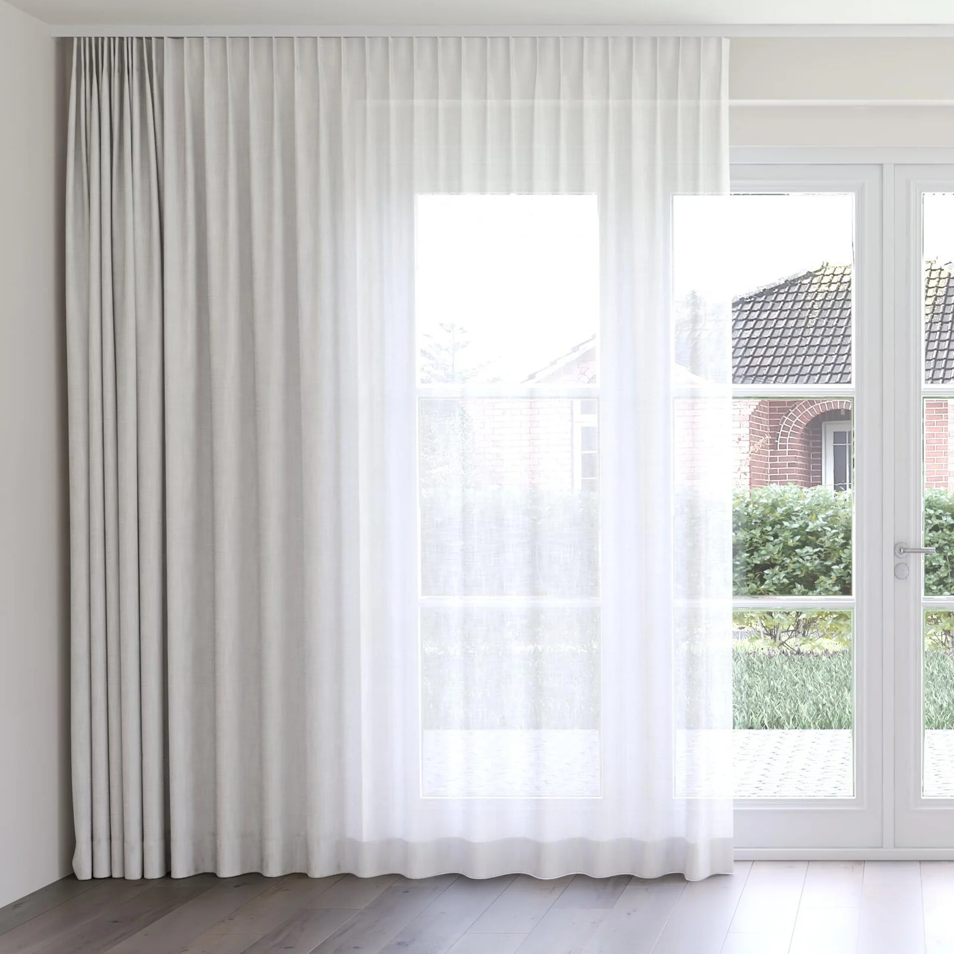 Front view of Release Silver, on curtain rail