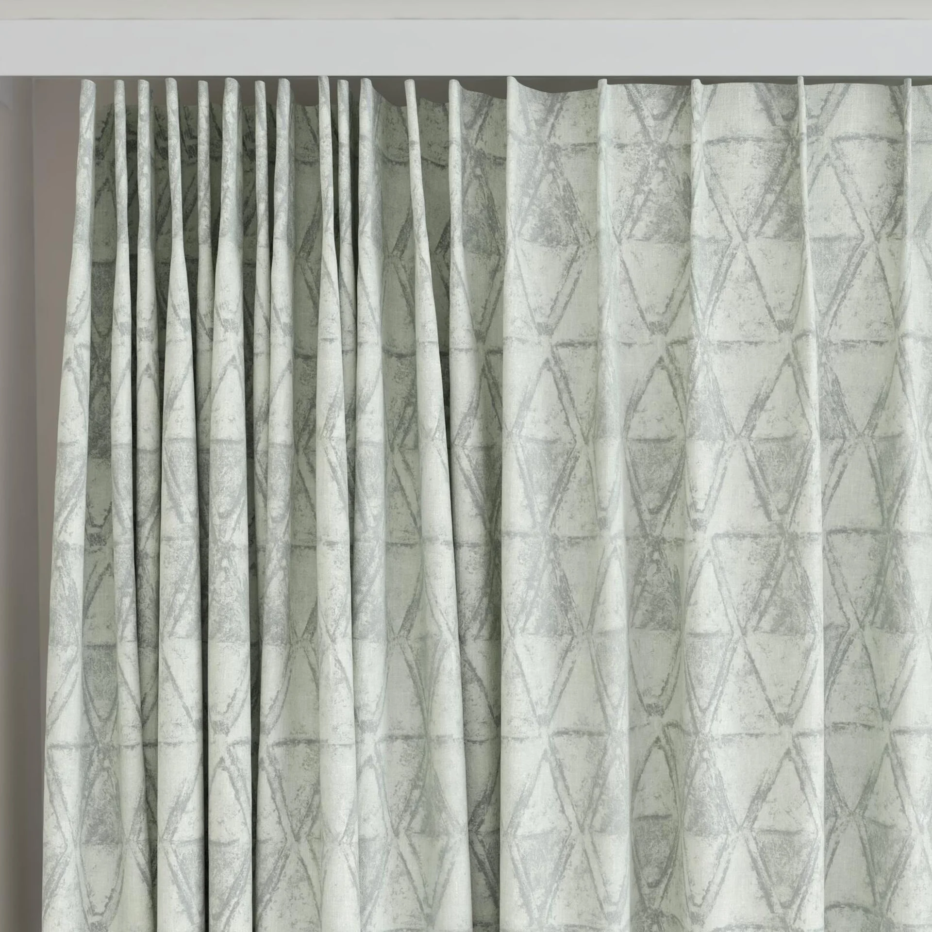 Top view of Handsome Silver, on curtain rail