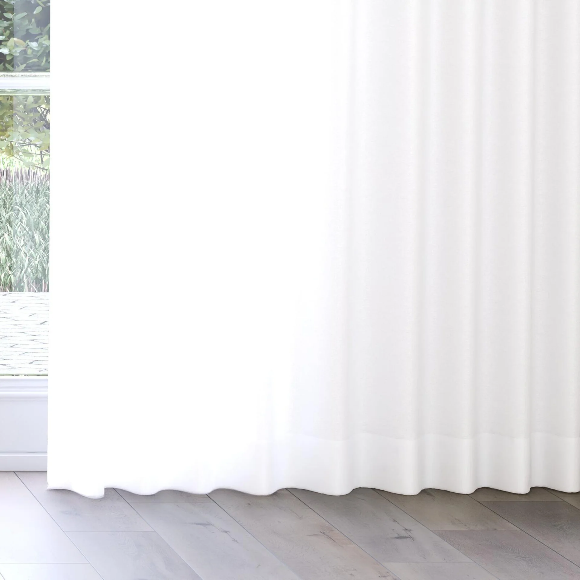 Bottom view of Kite Cream, on curtain rail