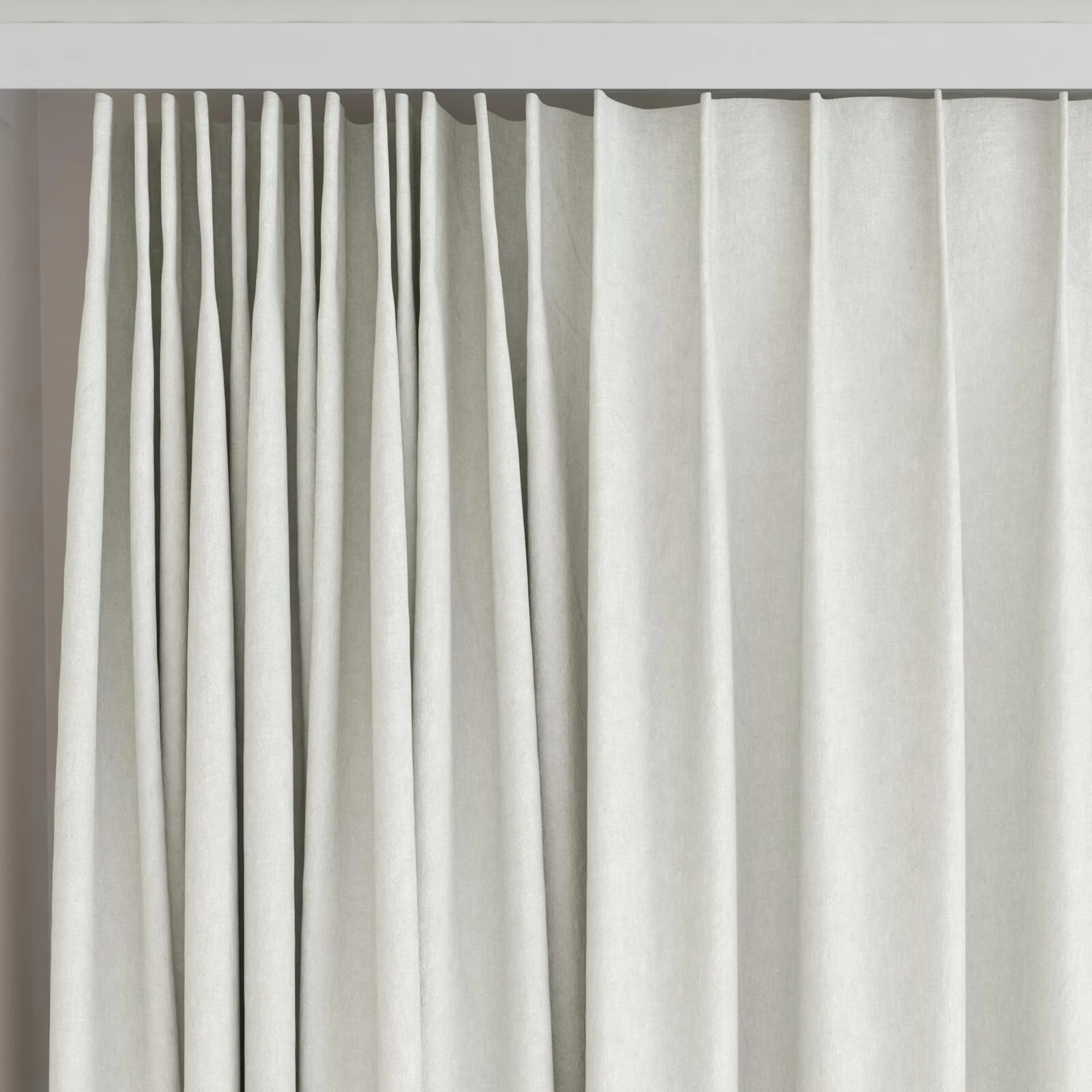 Top view of Obi Stonewash Willow, on curtain rail