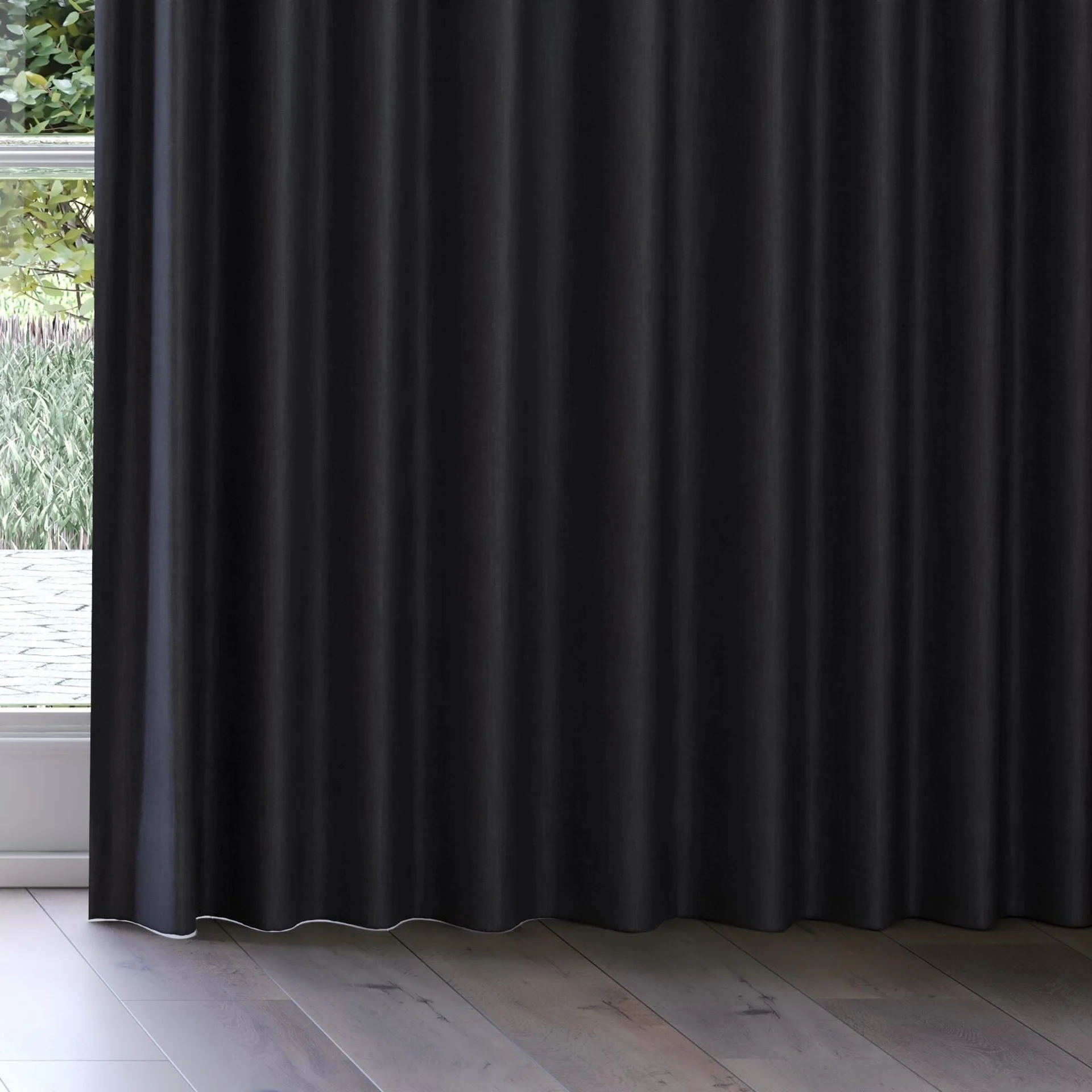 Bottom view of Kidglove Onyx, on curtain rail