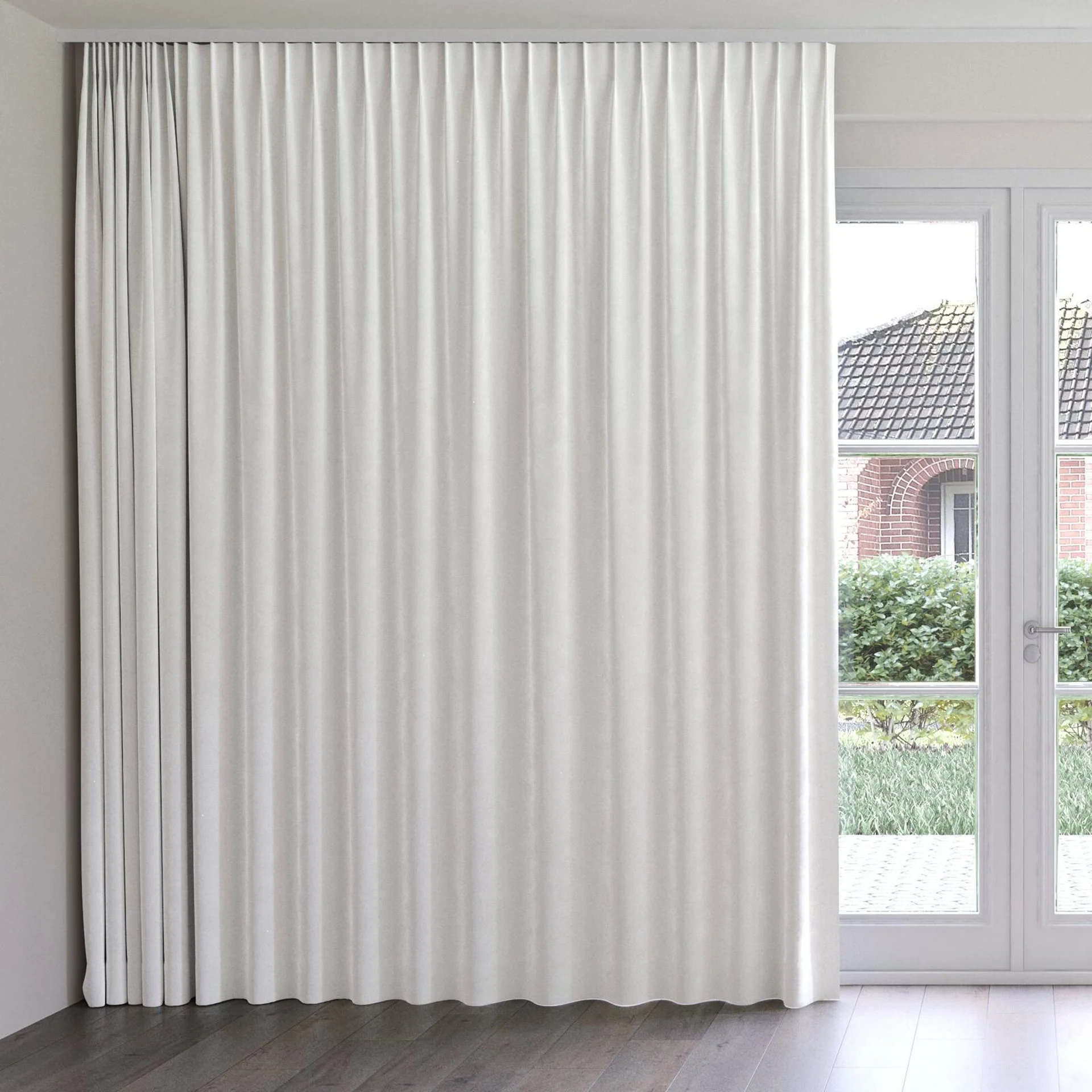 Front view of Geneva Swan, on curtain rail