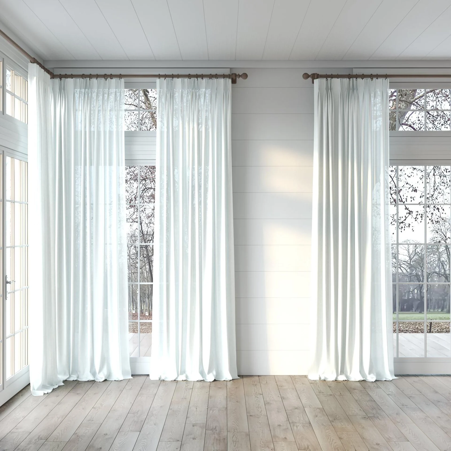 Full view of Pure Swan, puddled, on curtain rod