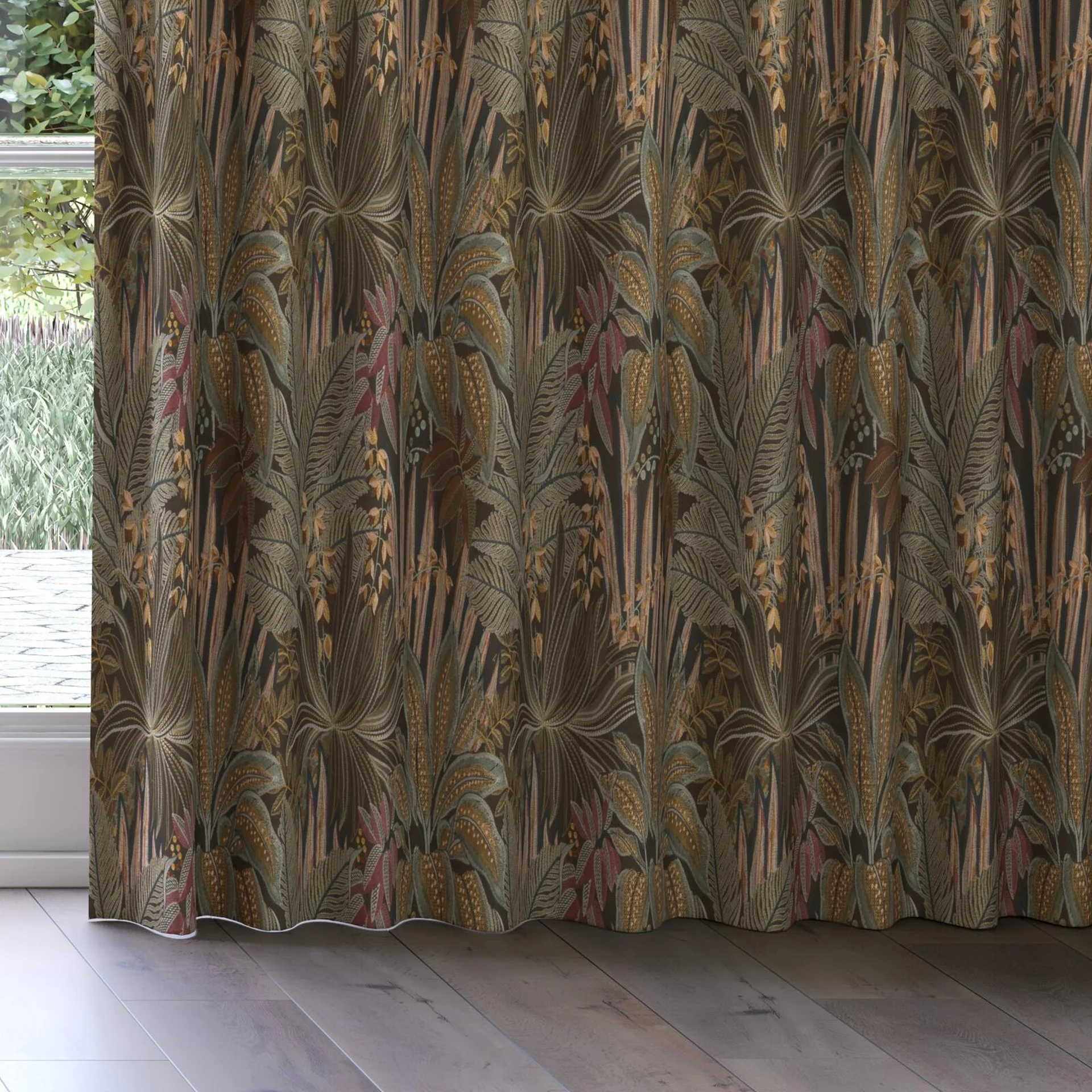 Bottom view of Jungle Room Antique, on curtain rail