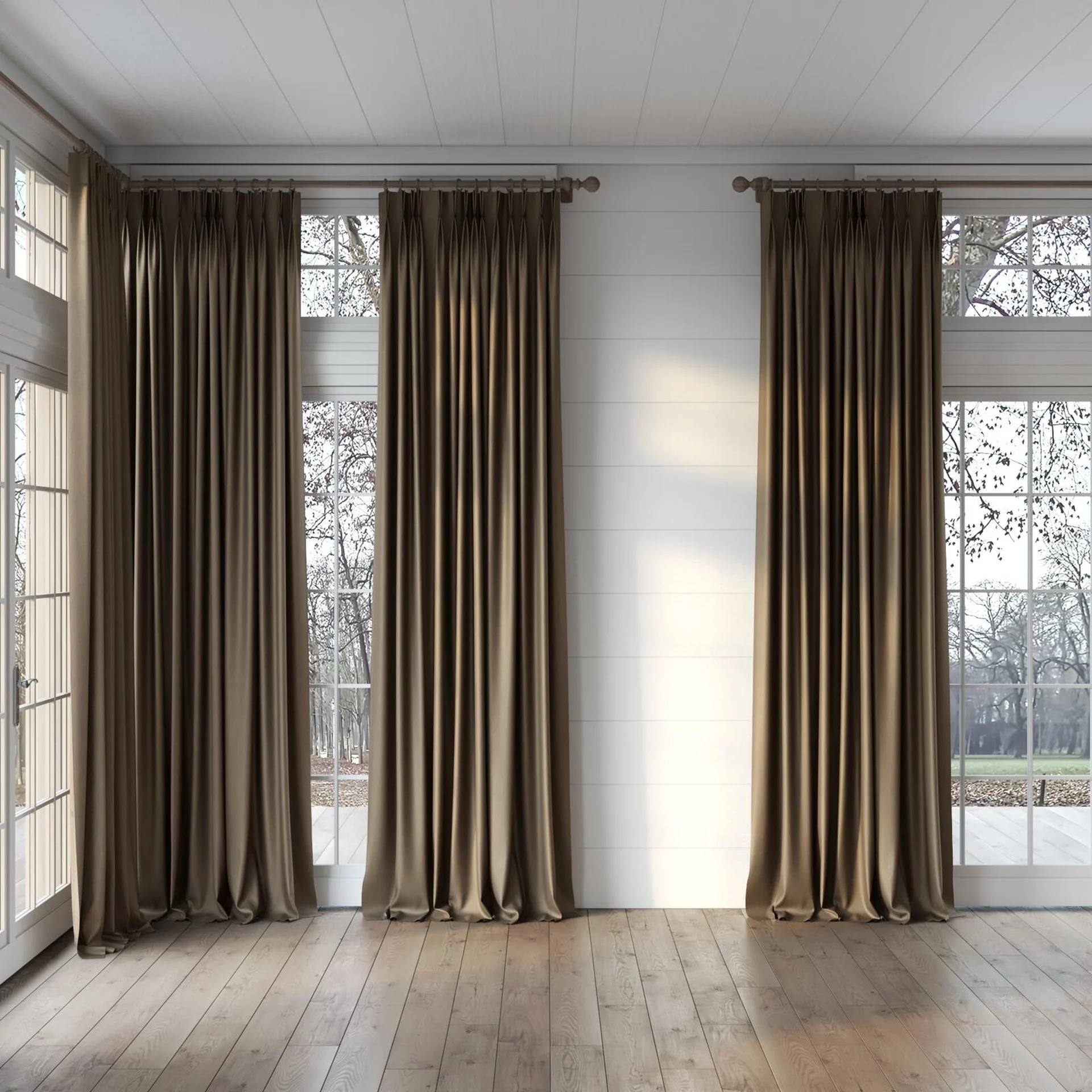 Full view of Re-Boot Coffee, puddled, on curtain rod
