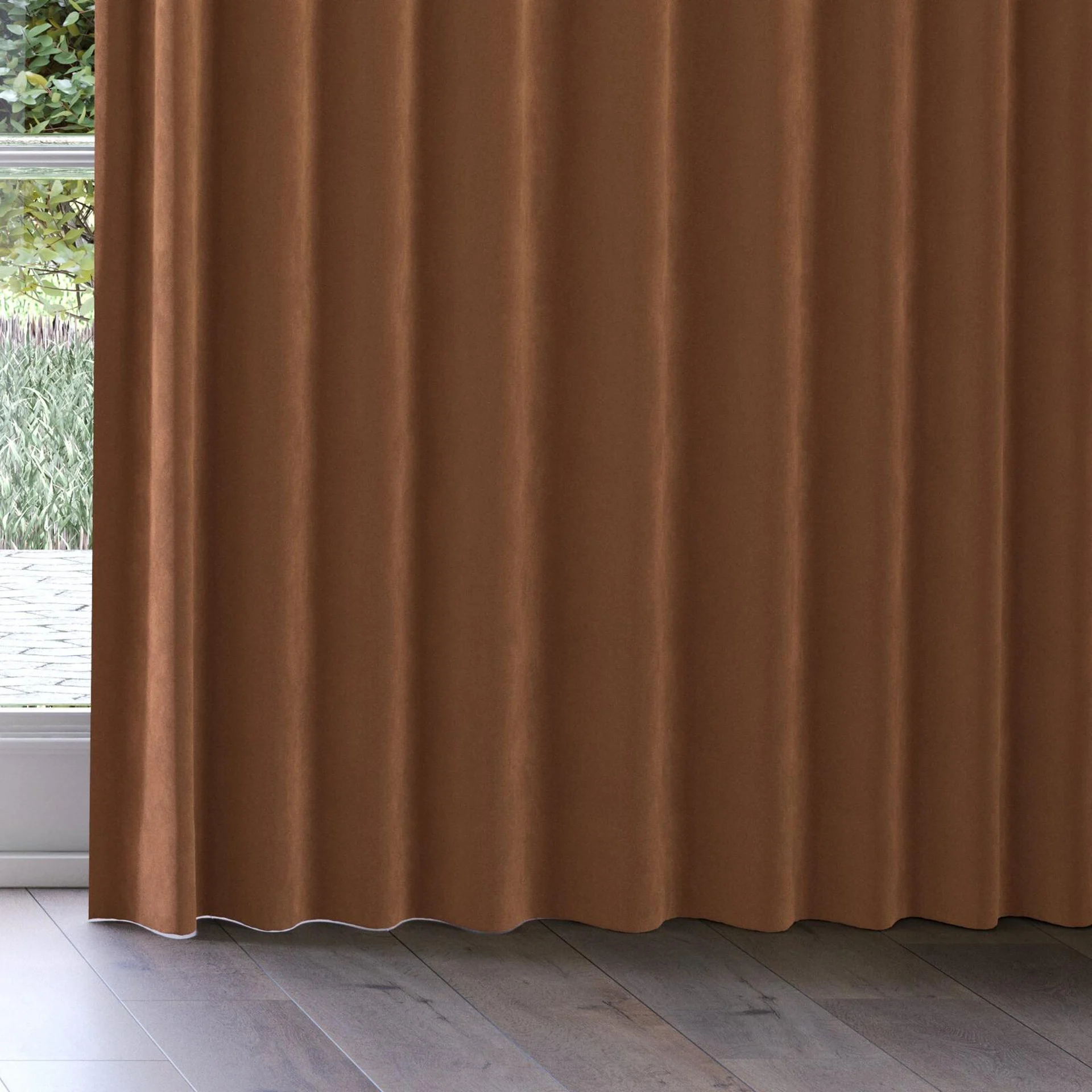 Bottom view of Lux Velvet Nut 8401, on curtain rail