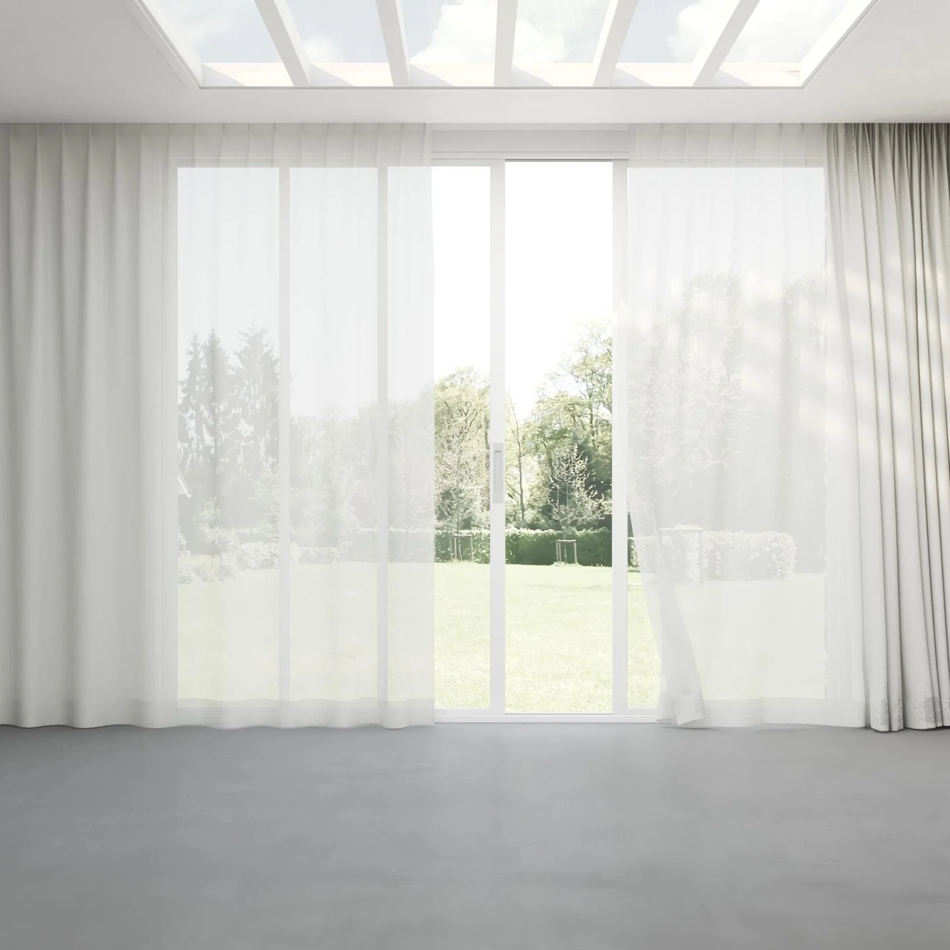 Full view of Gesso Lino Whitewash, pinch pleat