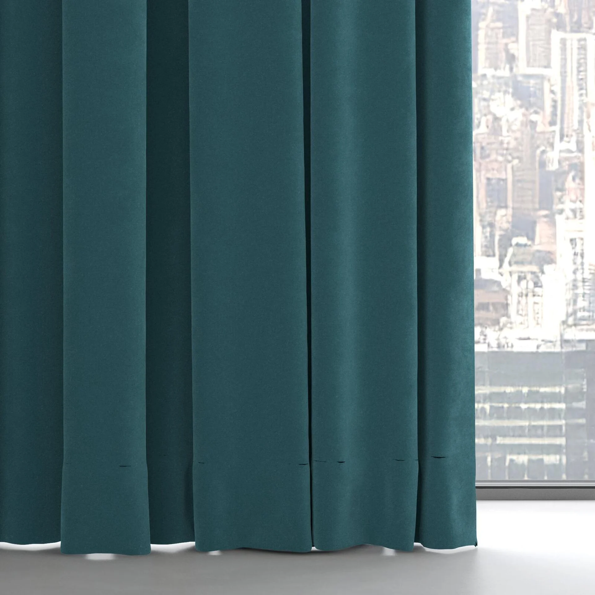 Bottom view of Lux Velvet Teal 8819, on hidden rail