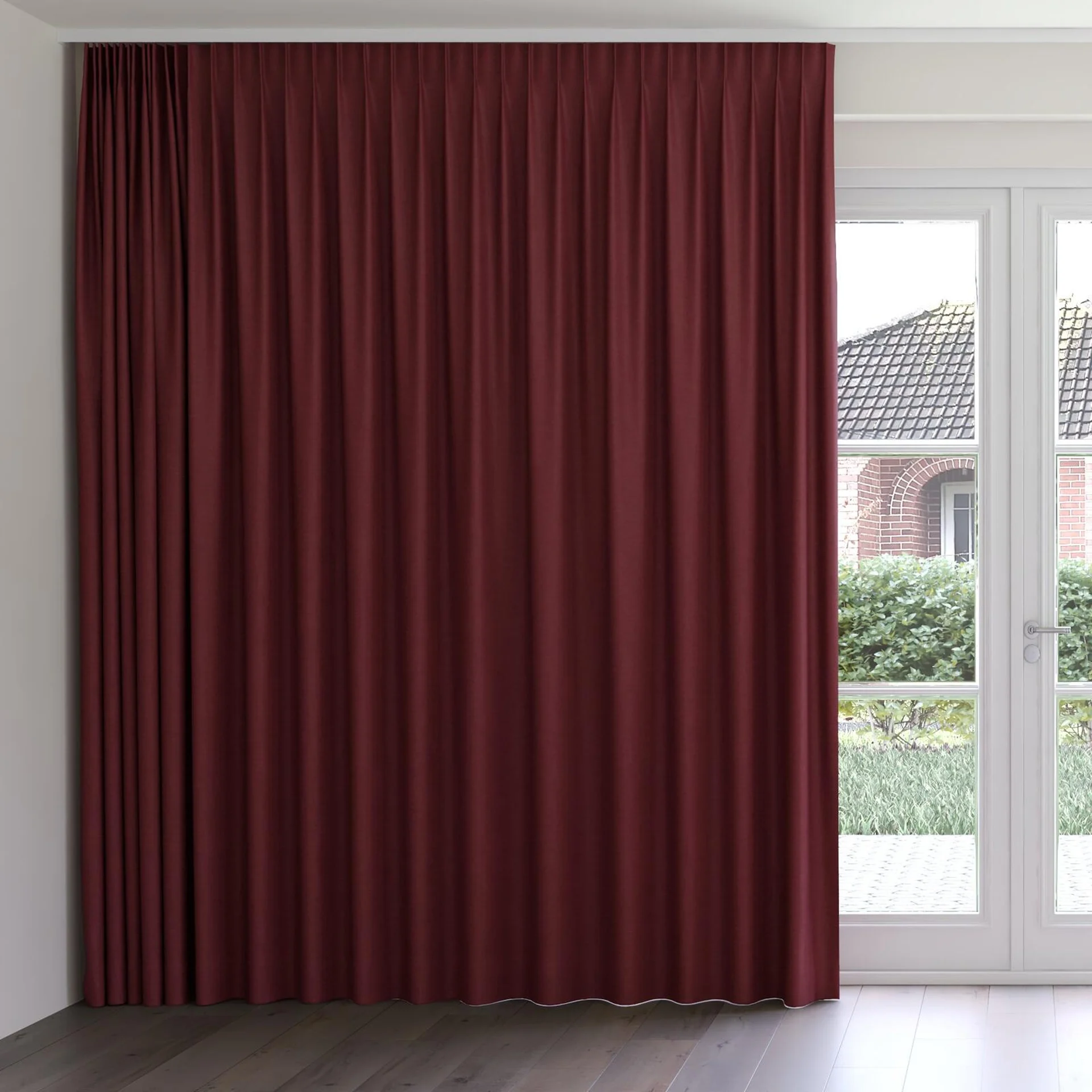 Front view of Bravo Beaujolais, on curtain rail