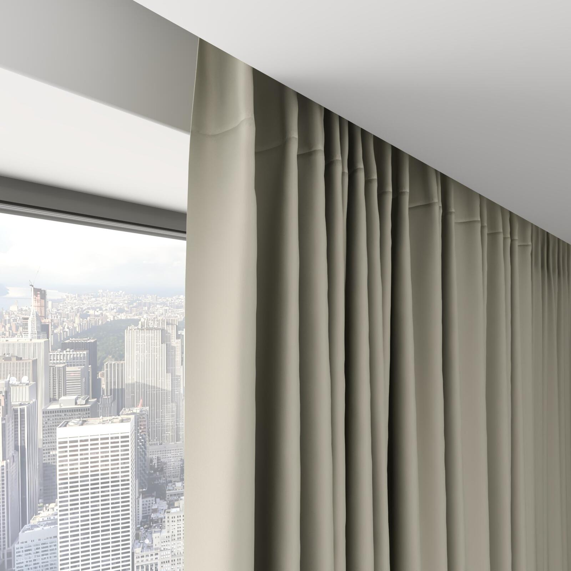 Top view of Ultra Dim Linen, on hidden rail