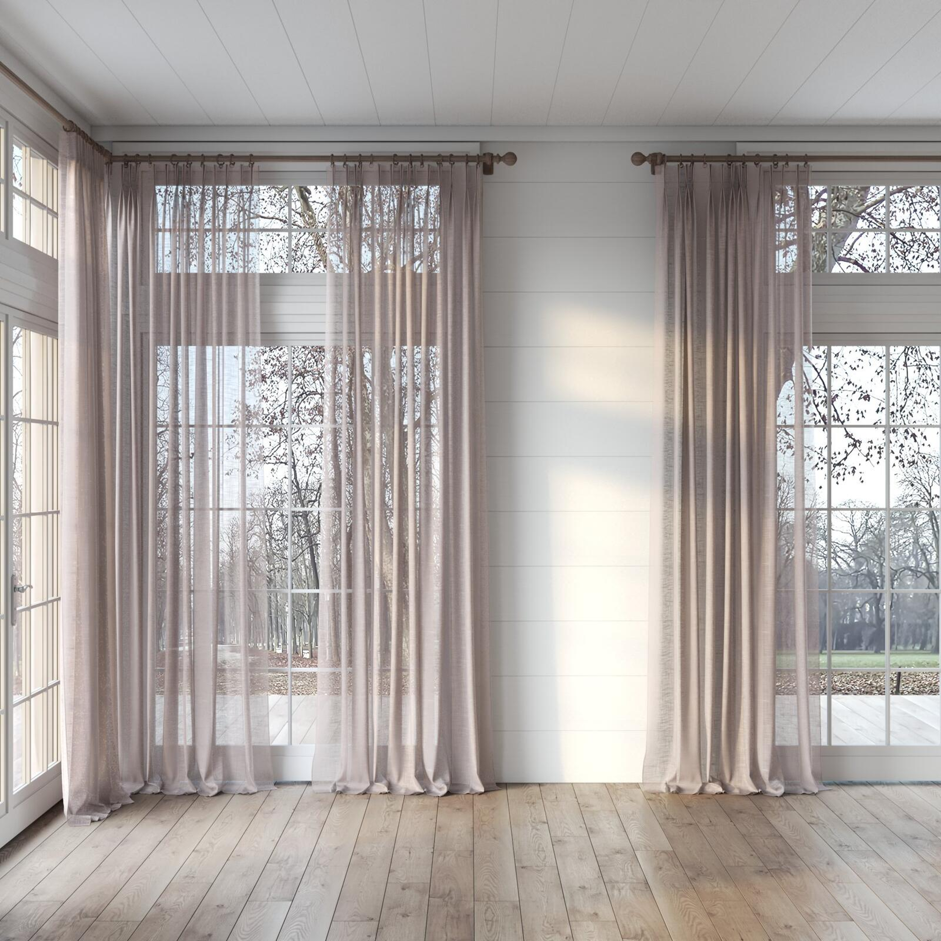 Full view of Savina Brick, puddled, on curtain rod