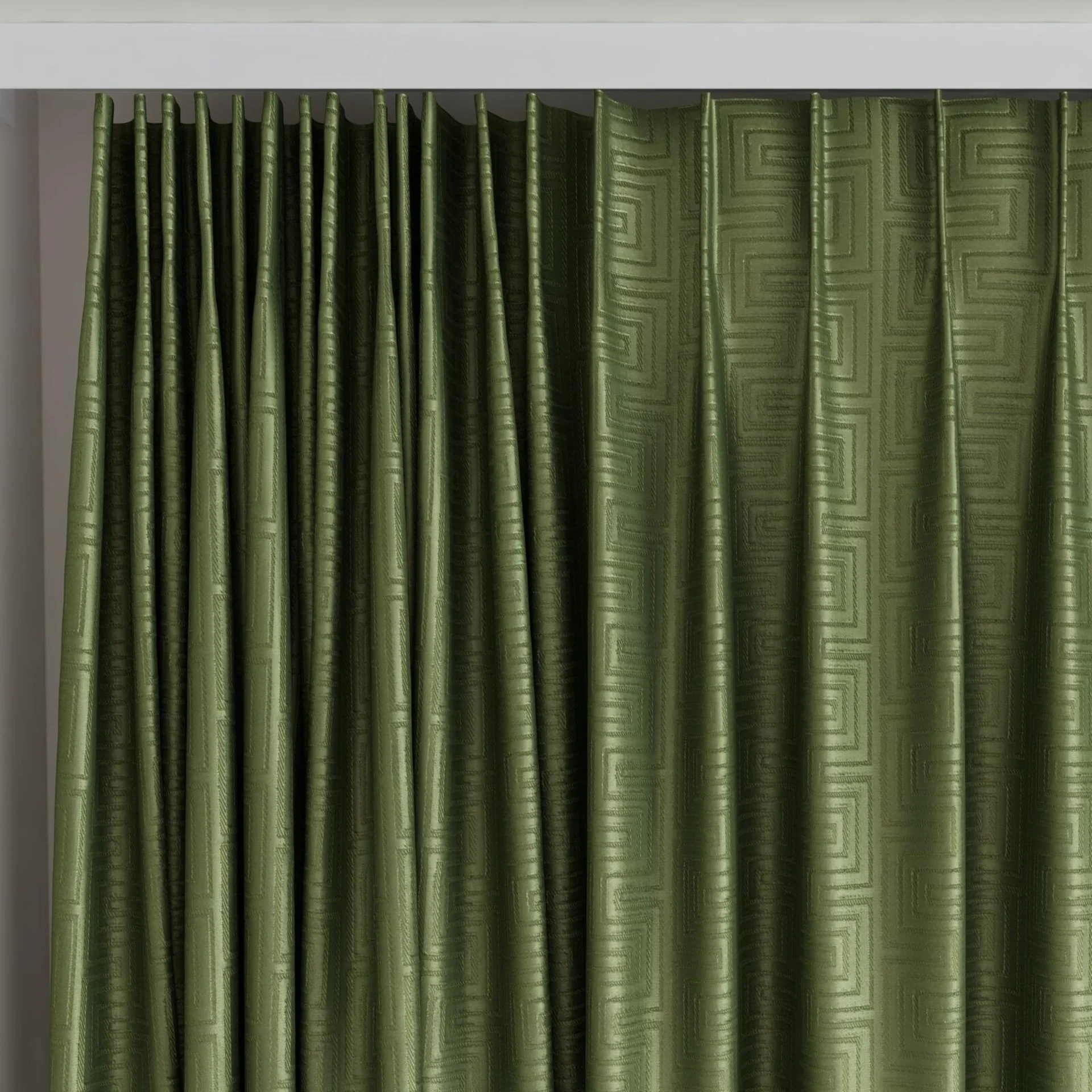 Top view of Remain Olive, on curtain rail