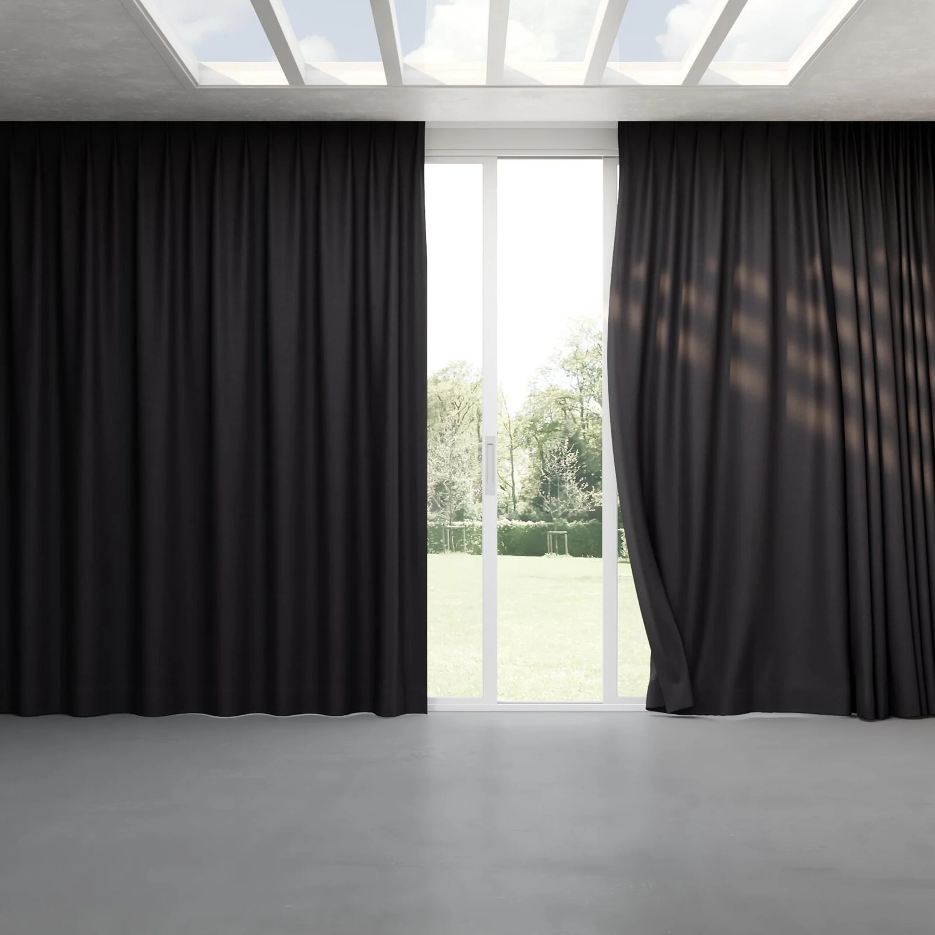 Full view of Cushy Raven, pinch pleat