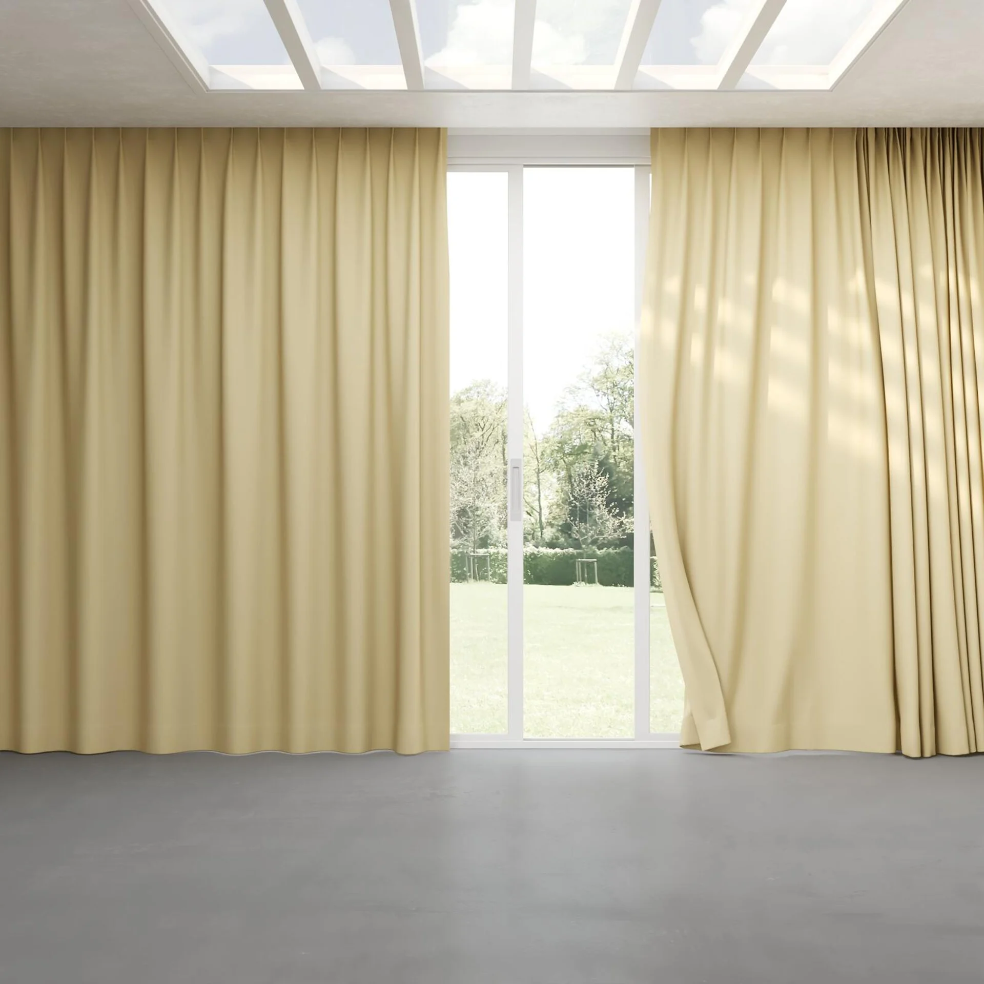 Full view of Vesta Raffia, pinch pleat