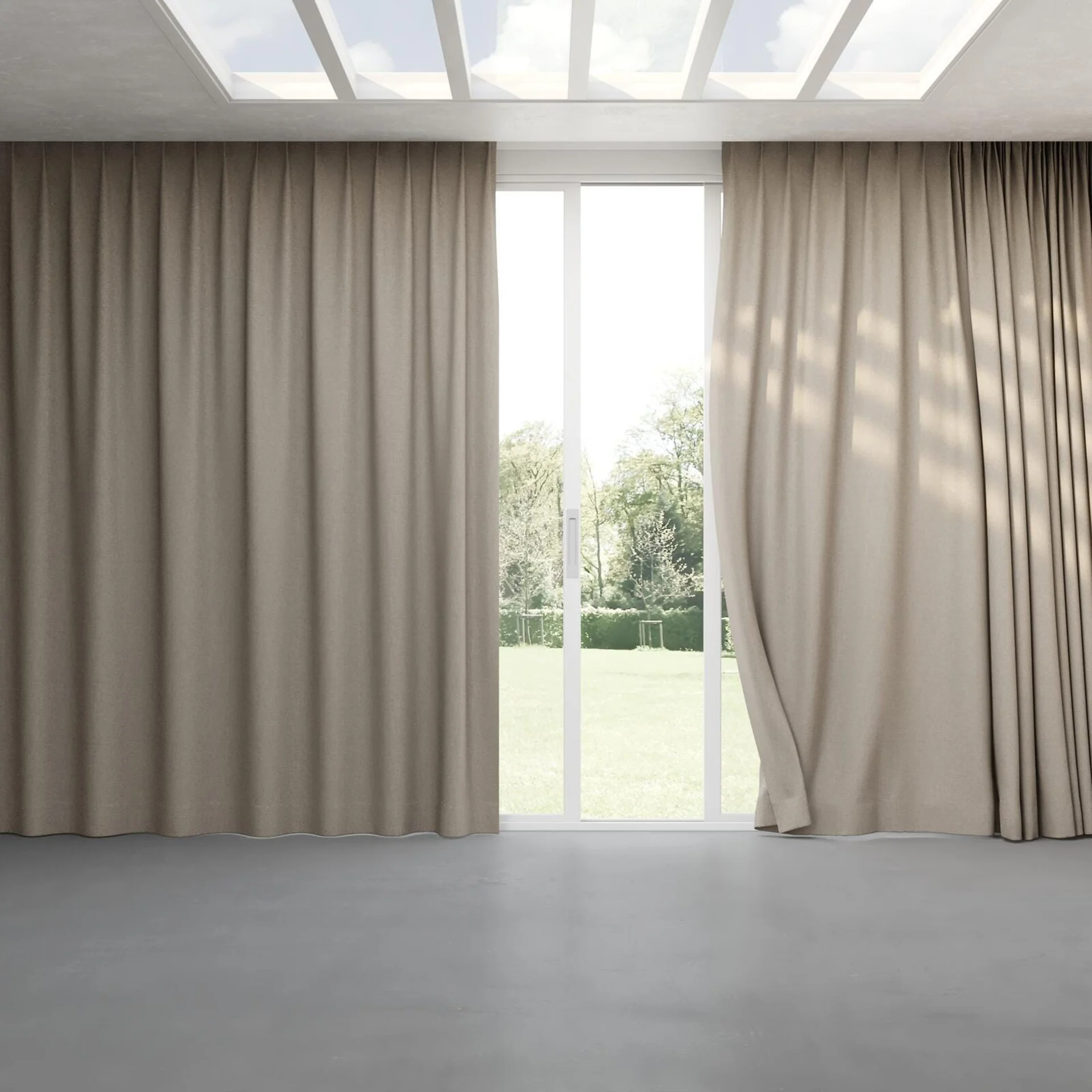 Full view of Envoy 2 Cinder 320cm, pinch pleat