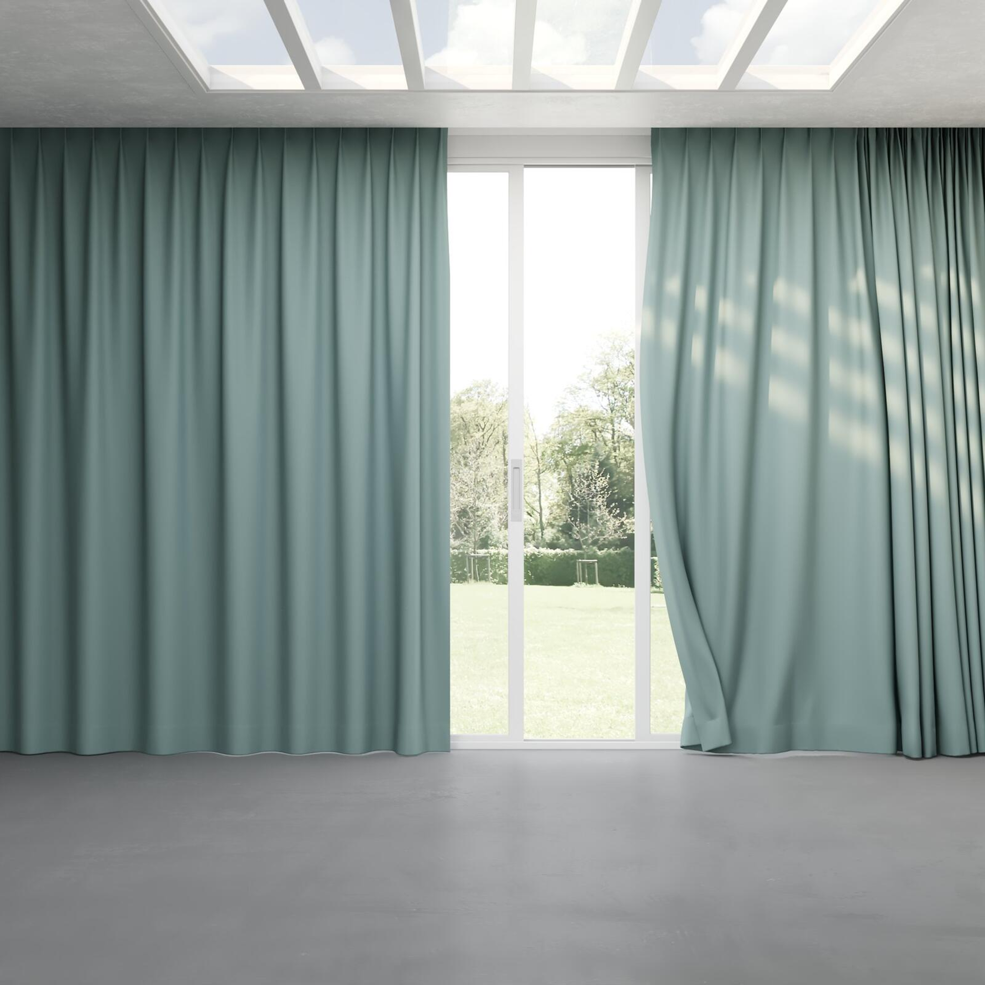 Full view of Vela Sky, pinch pleat