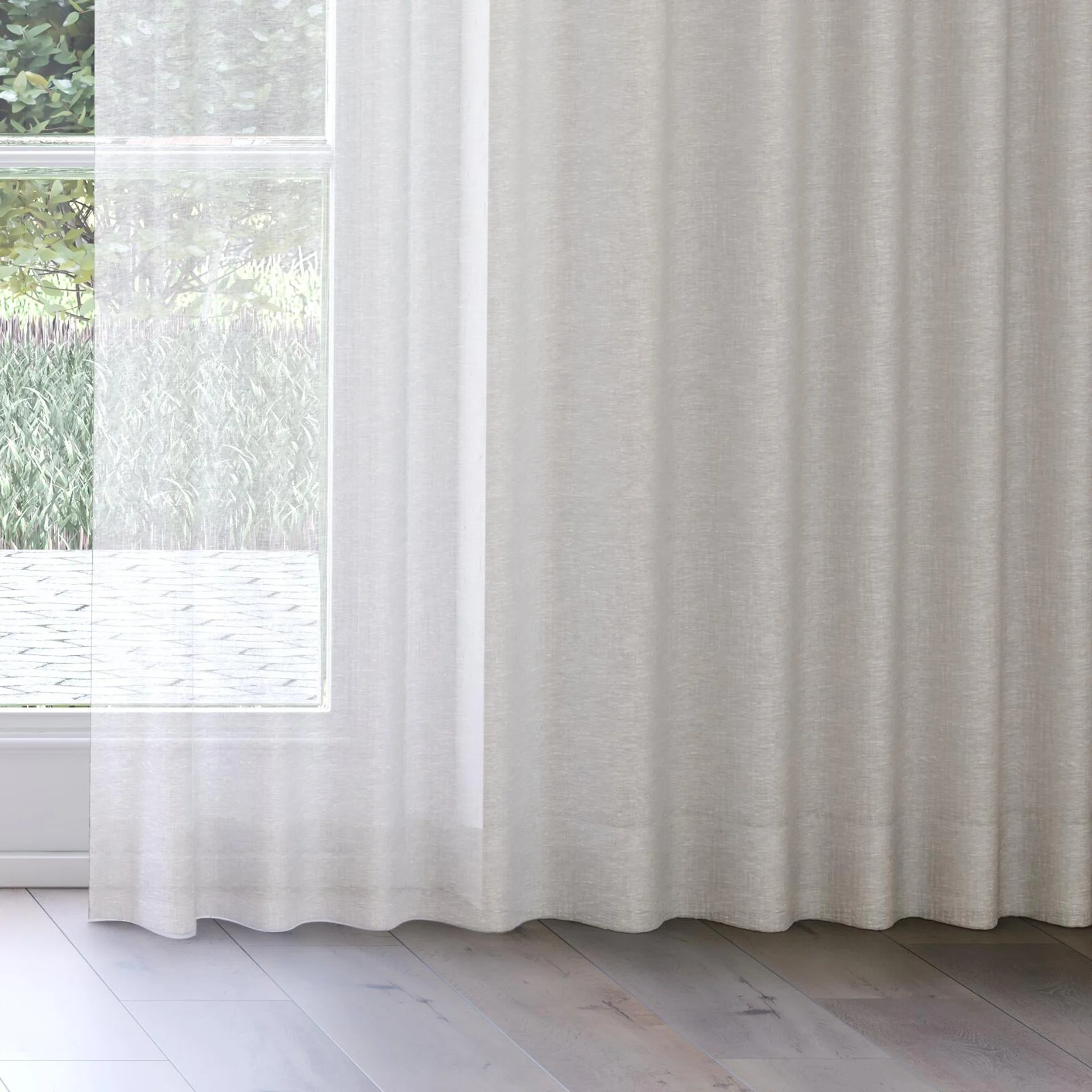 Bottom view of Lino Seafoam, on curtain rail