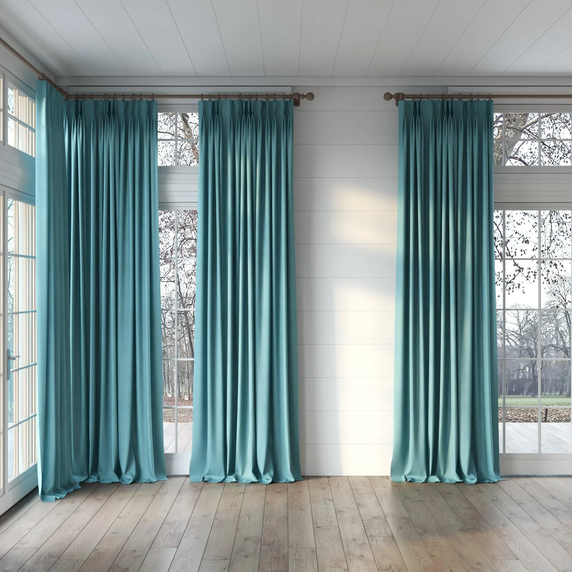 Full view of Loci Dim Out Surf, puddled, on curtain rod