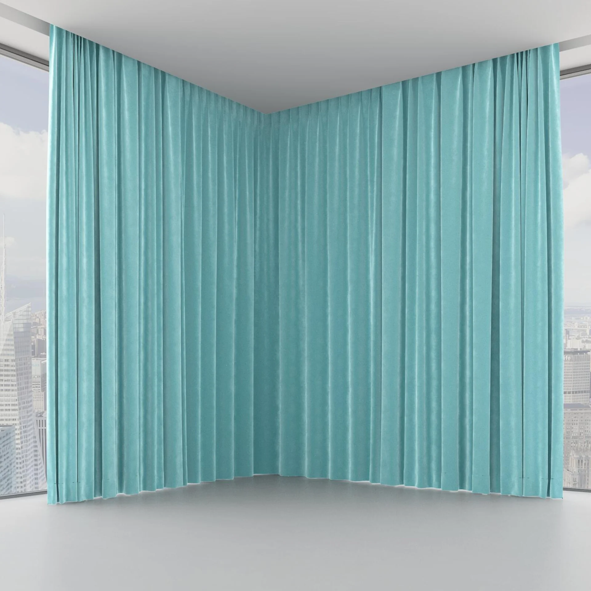 Front view of Lux Velvet Aqua 8816, on hidden rail