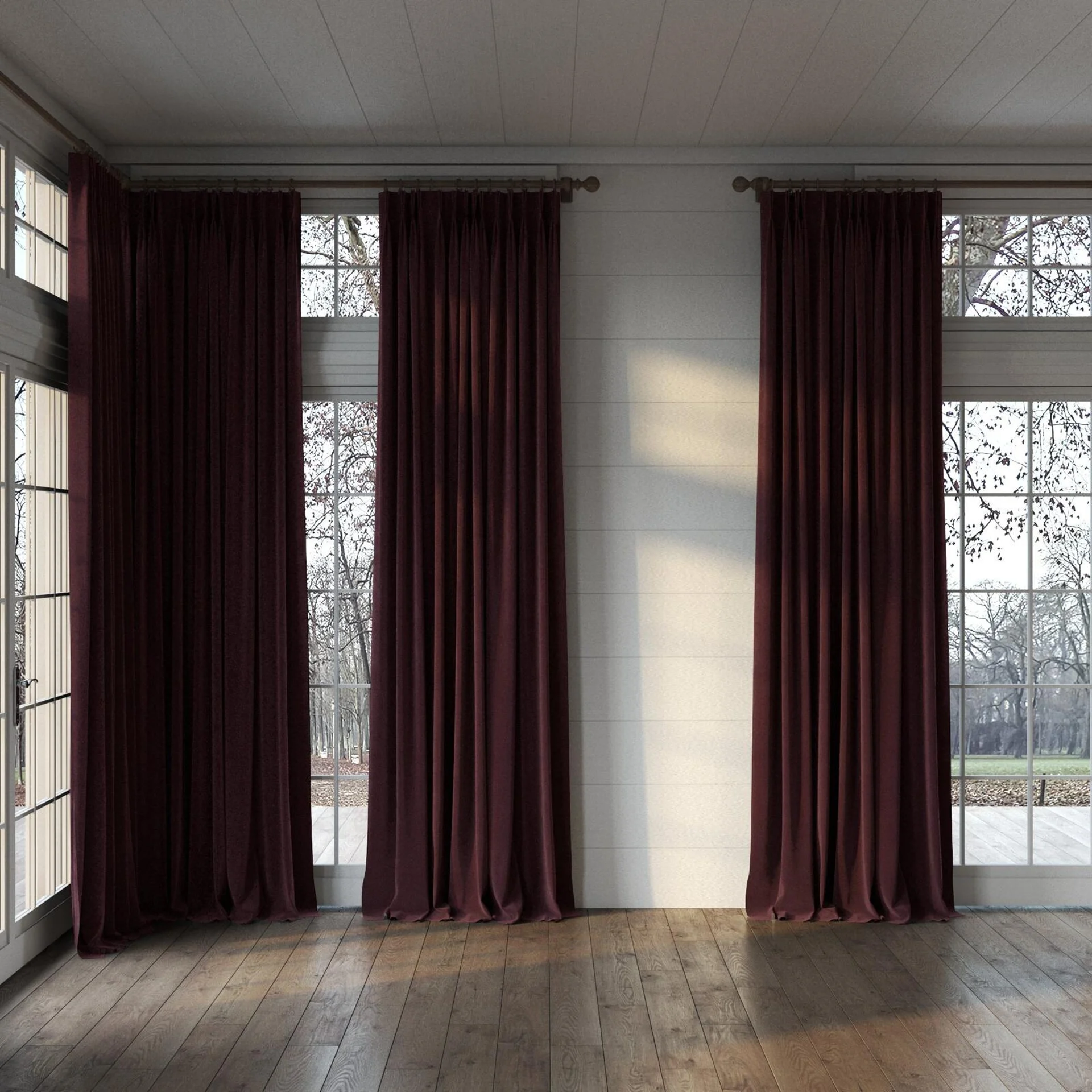 Full view of Verbier Porto, puddled, on curtain rod